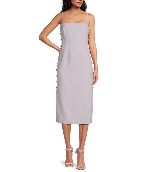 Gianni Bini x Caelynn Bell Tori Crepe Side Button Cut Out Bodycon Strapless Midi Dress Product Image