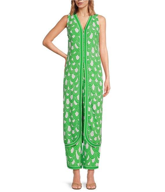Trina Turk Woven Printed V-Neck Sleeveless Button Front Slice Tunic Product Image