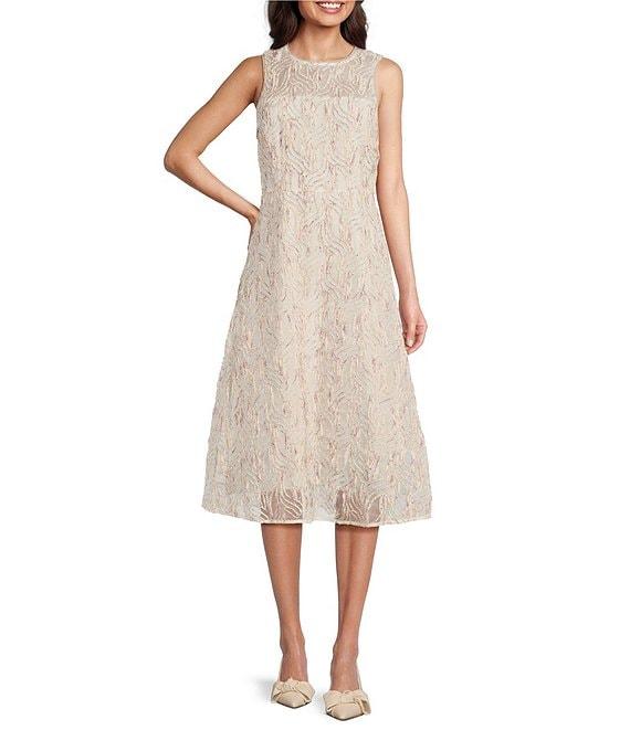 Maggy London Soutache Embroidered Organza Crew Neck Sleeveless A-Line Midi Dress Product Image