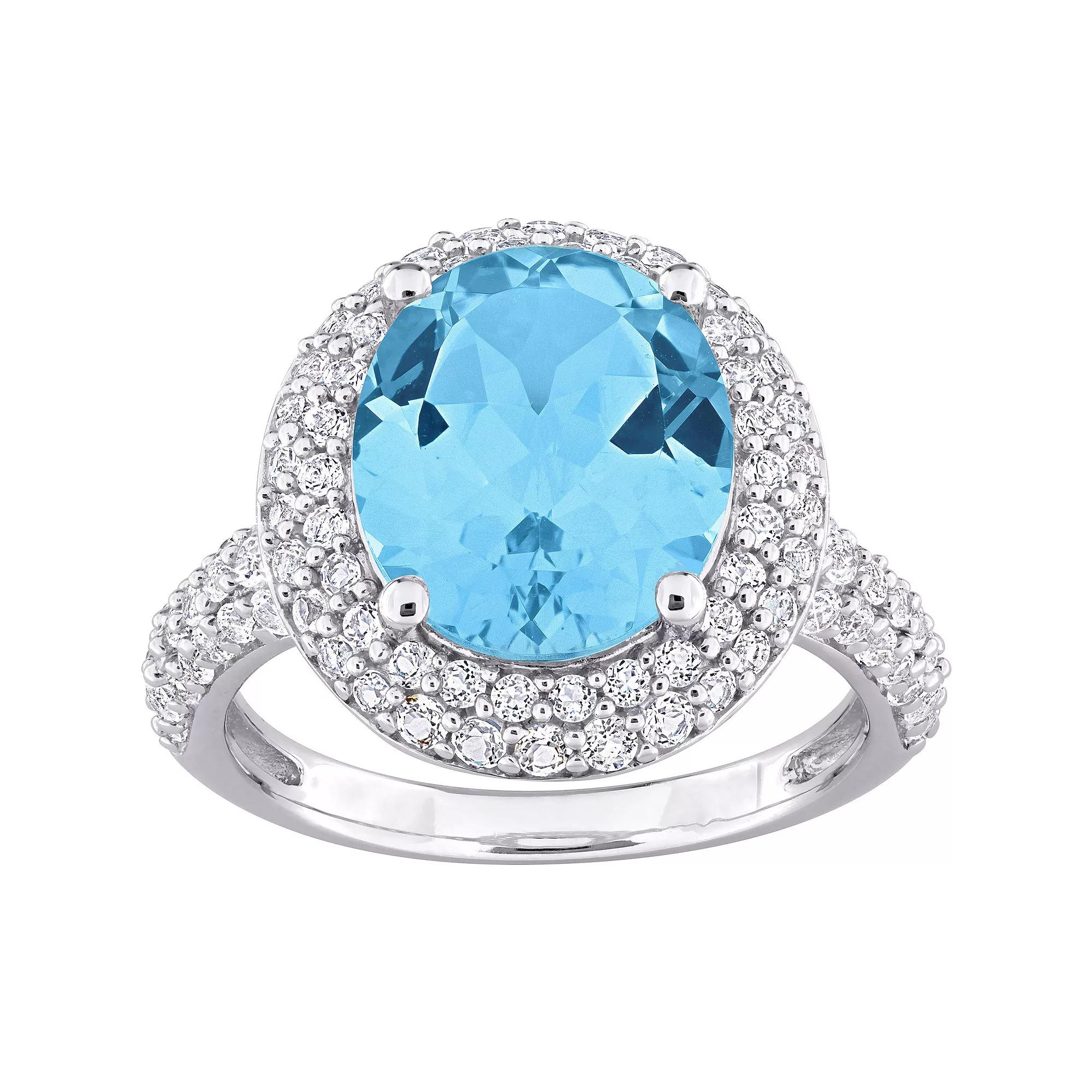Stella Grace Sterling Silver Sky Blue Topaz & White Topaz Double Halo Ring, Women's,  Product Image