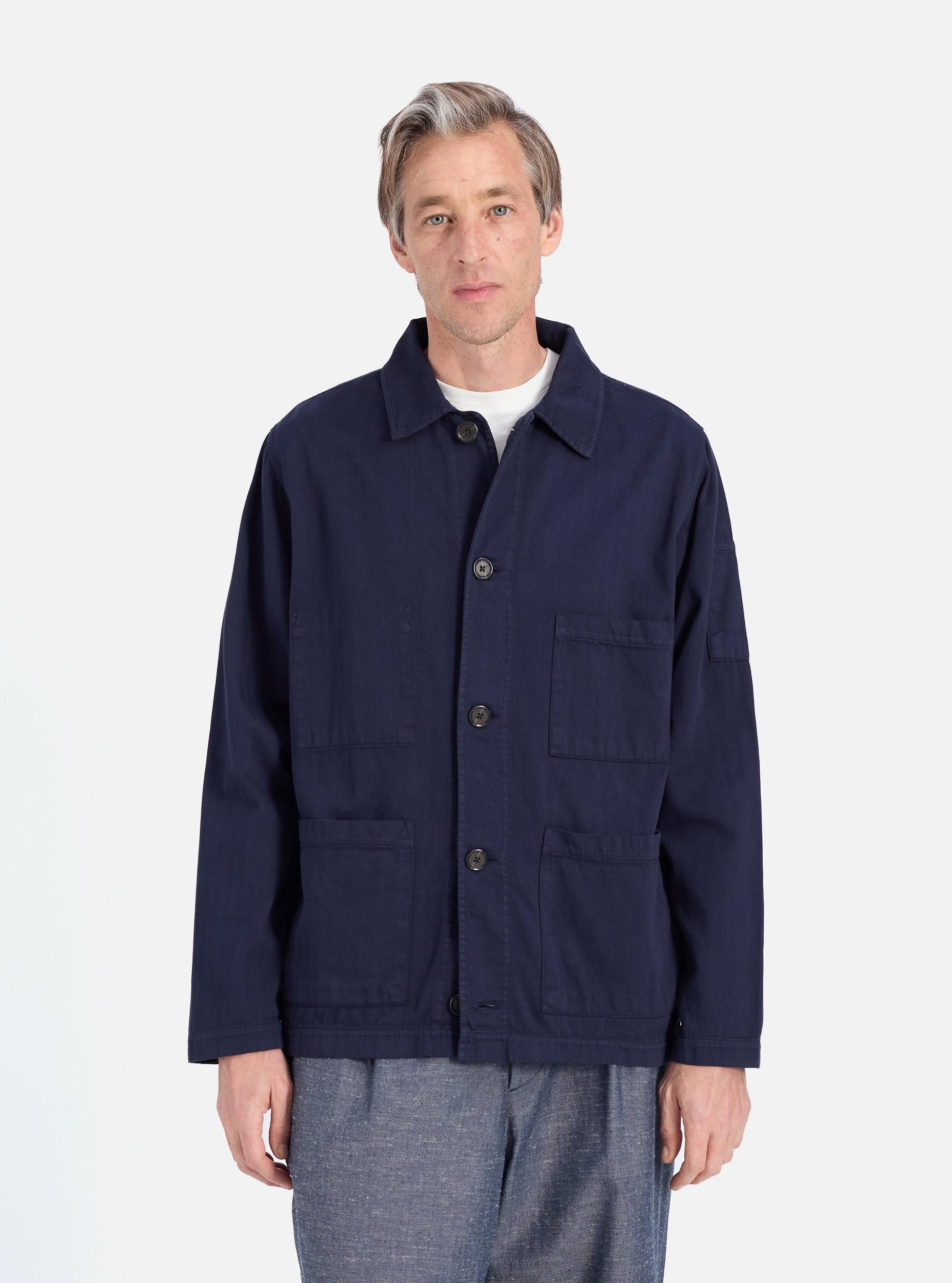 Dark Navy Herringbone Cotton Coverall Jacket Product Image