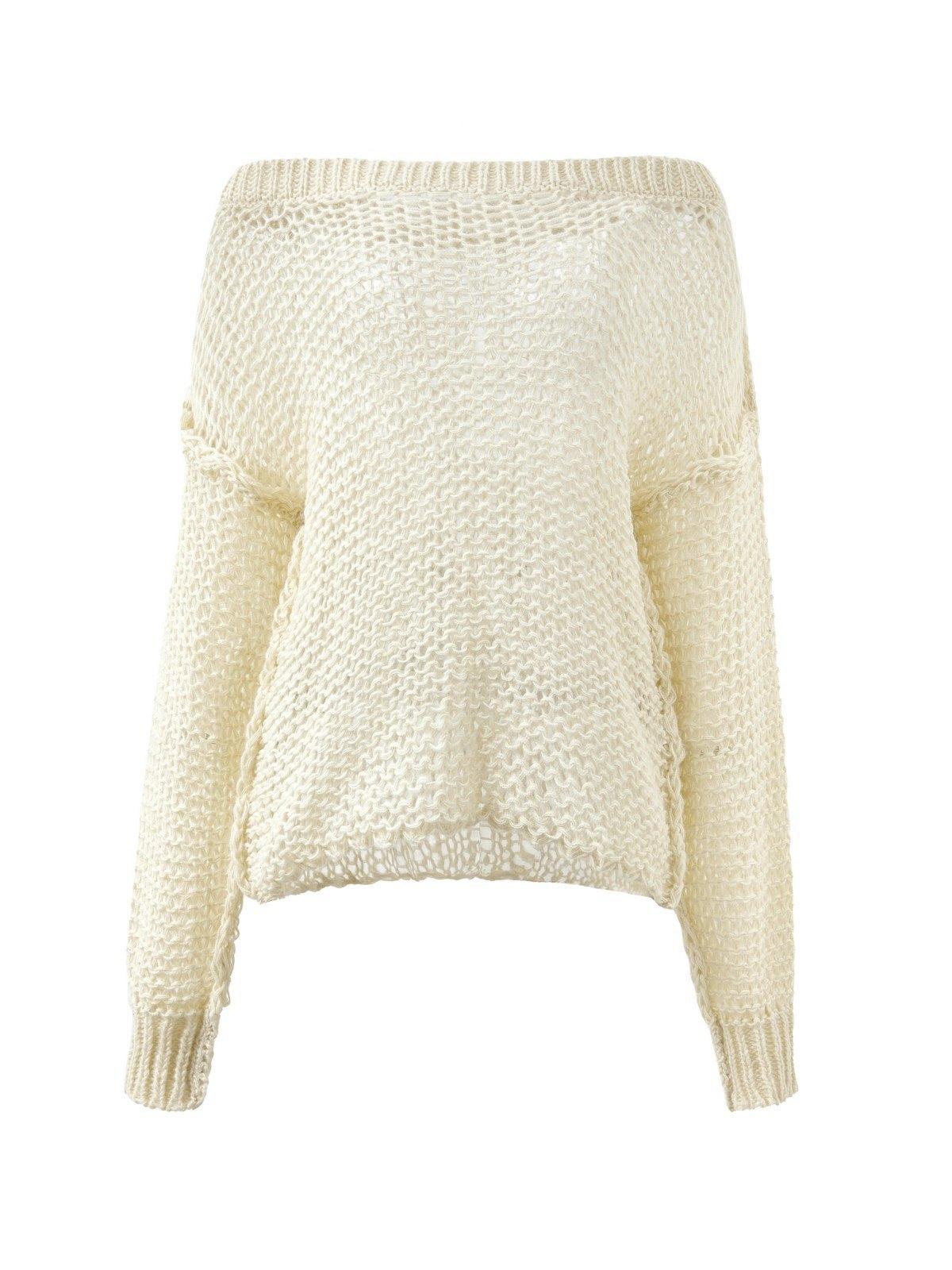 Crochet Hollow Long Sleeve Knit Top Product Image
