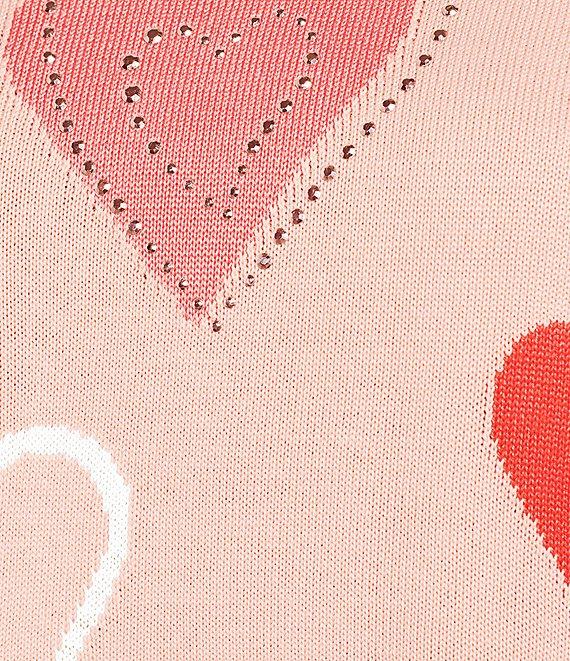 Allison Daley Petite Size Floating Hearts 3/4 Sleeve Crew Neck Curve Hem Sweater Product Image