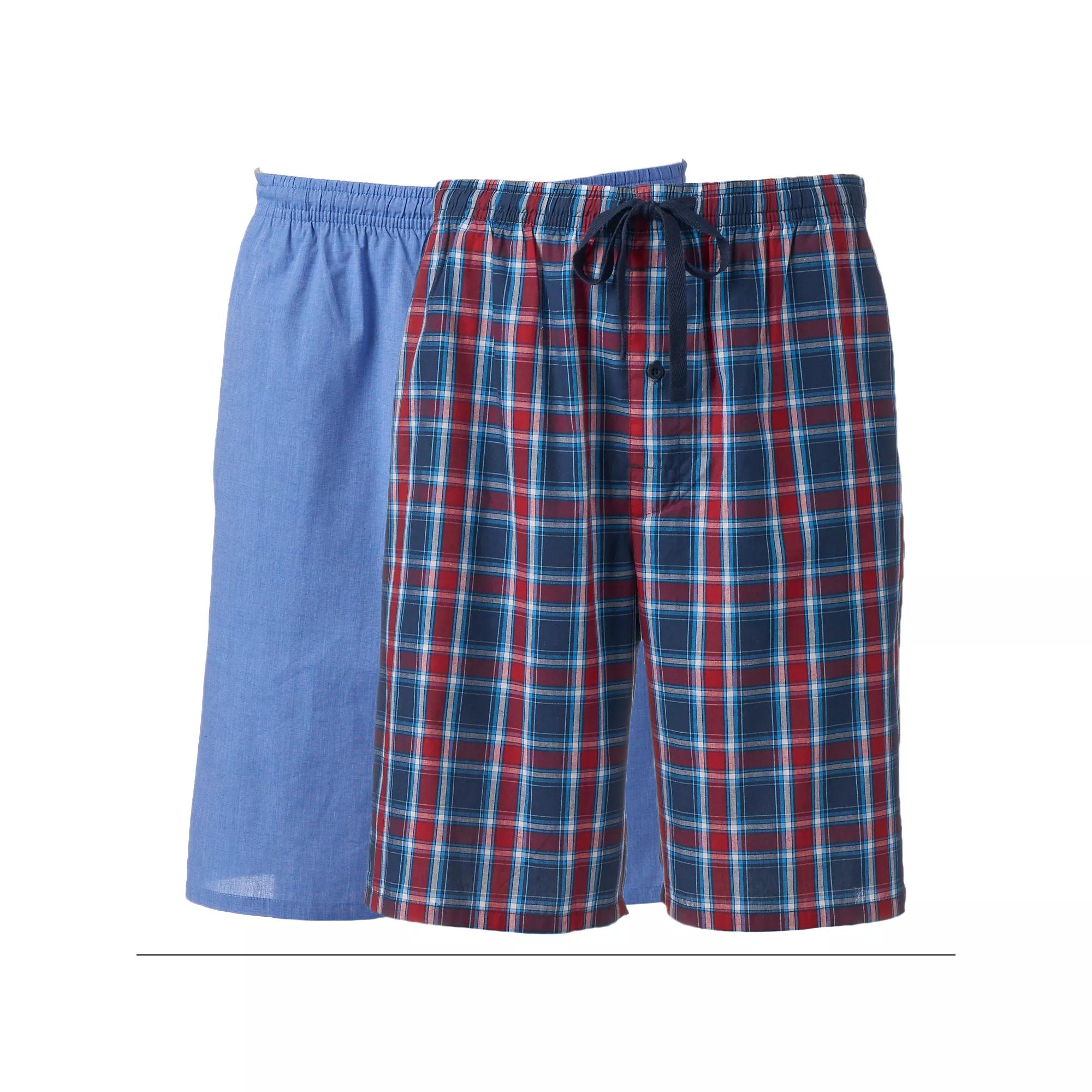 Men's Hanes® Classics 2-pack Plaid Woven Pajama Shorts, Size: XL, Light Blue Red Plaid Product Image