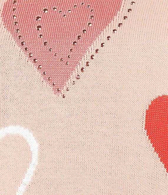 Allison Daley Petite Size Floating Hearts 3/4 Sleeve Crew Neck Curve Hem Sweater Product Image