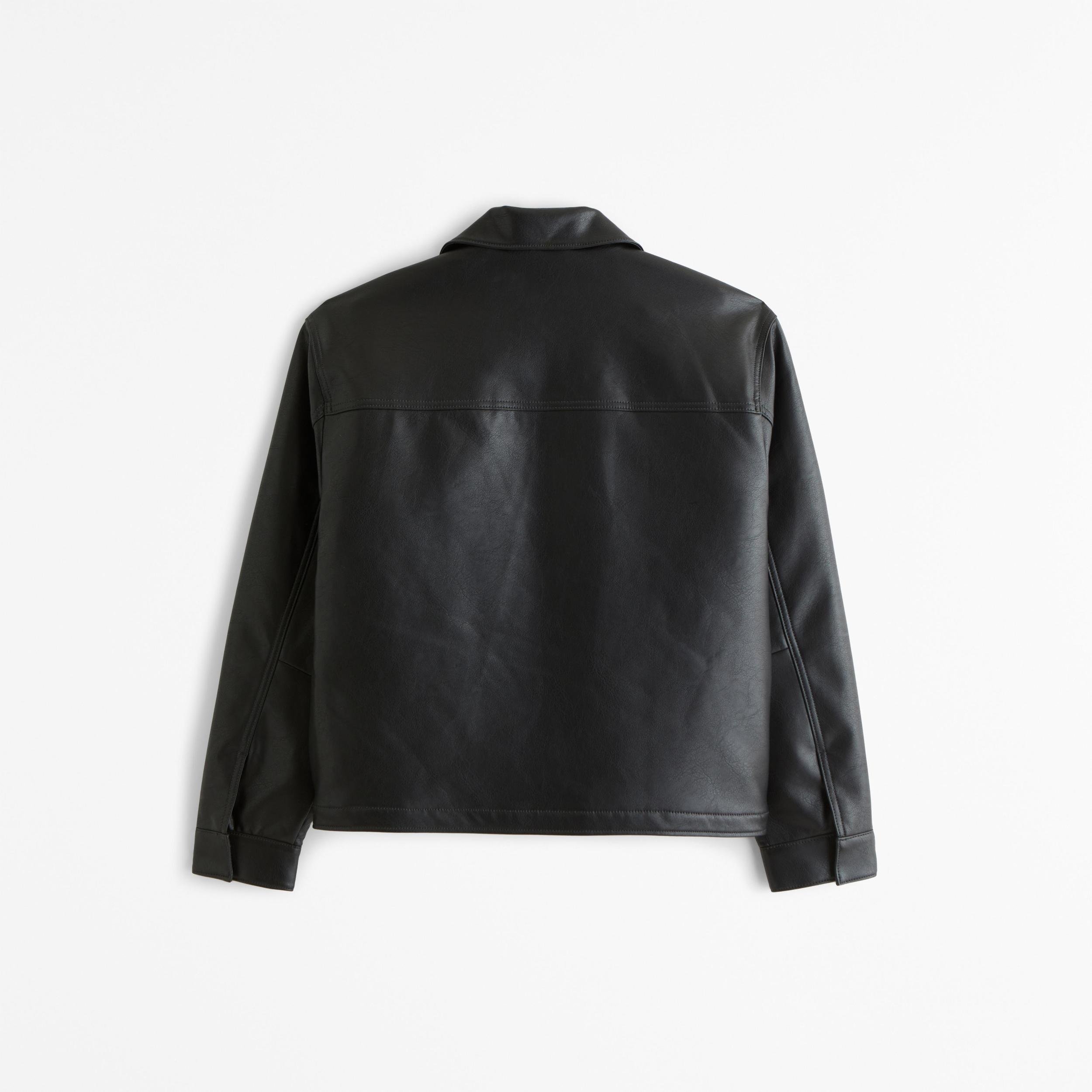 Cropped Vegan Leather Zip Trucker Jacket Product Image