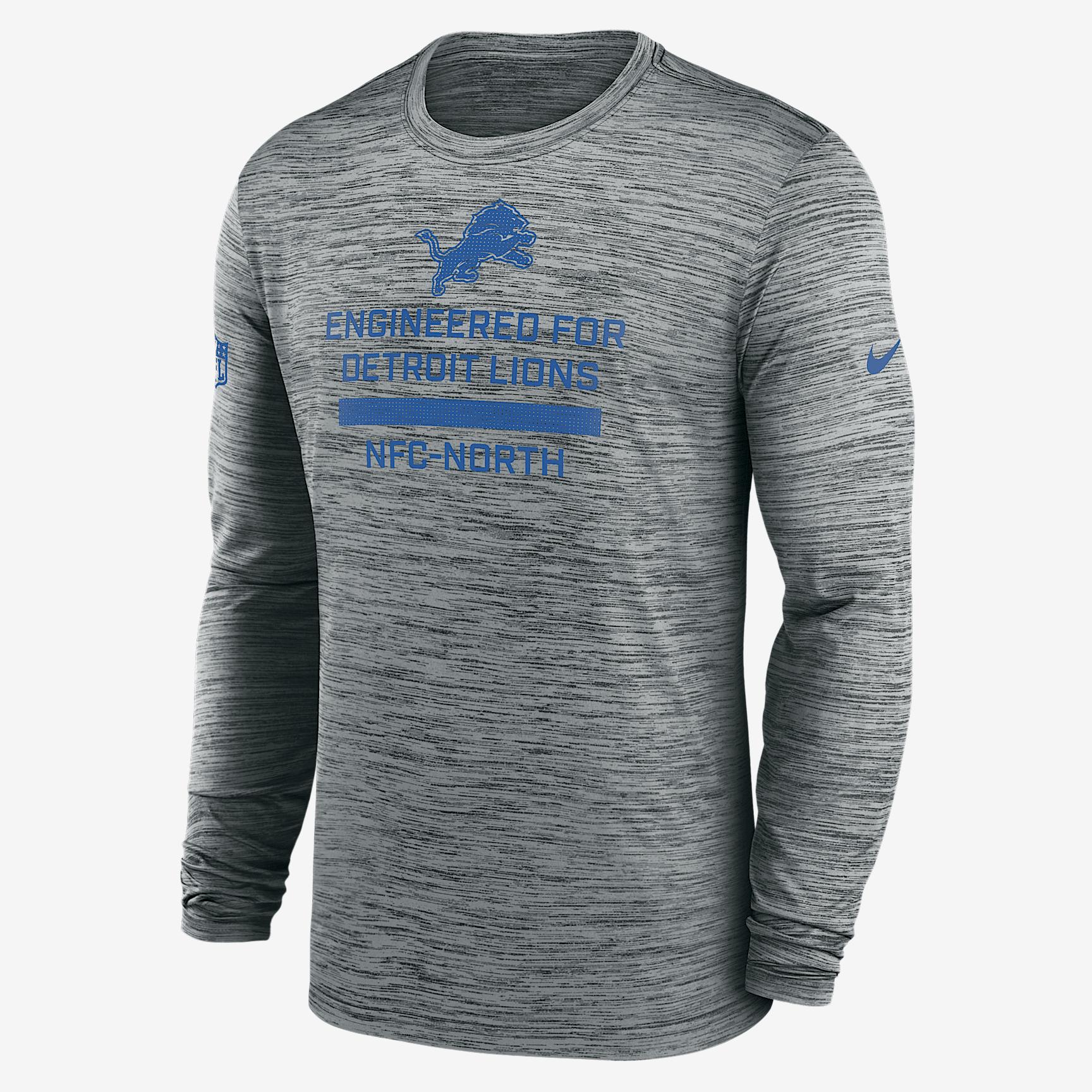 Detroit Lions Sideline Team Issue Velocity Nike Mens Dri-FIT NFL Long-Sleeve T-Shirt | 02EQ06G9J-QVX Product Image