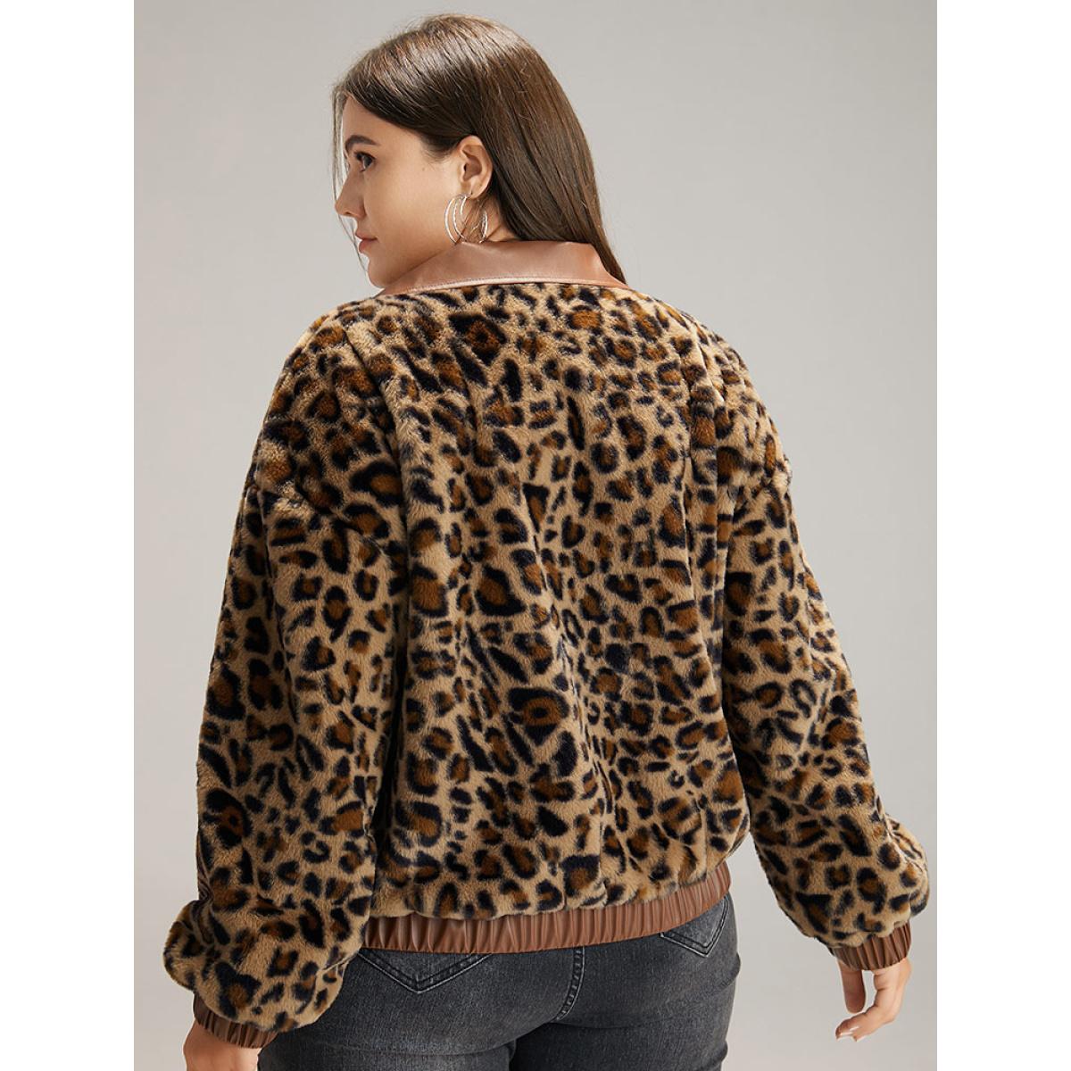 Plus Size Leopard Patchwork Button Through Jacket Women Leopard Elastic cuffs Dailywear Jackets BloomChic 10/M Product Image