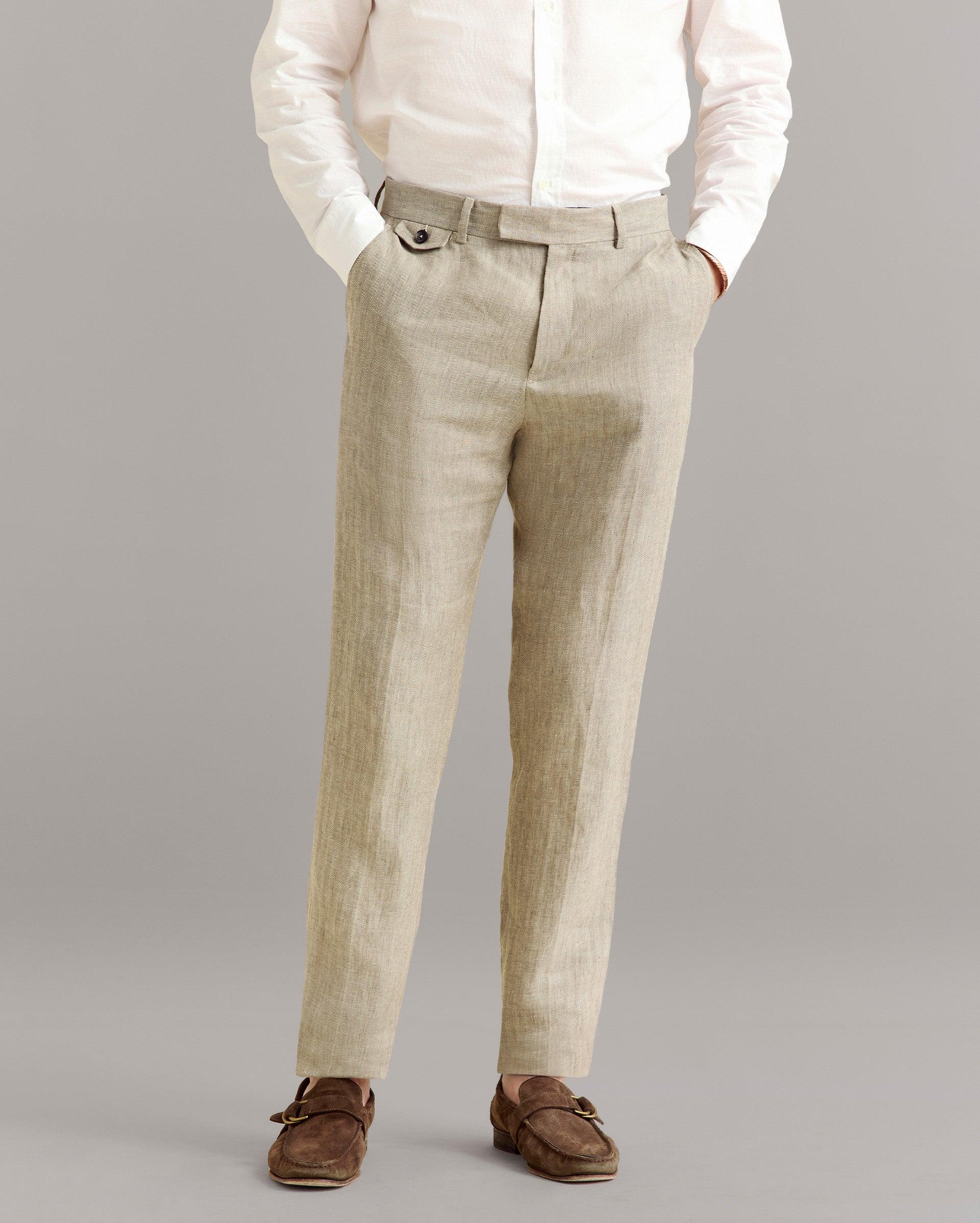 Herringbone Flat Front Trouser -  Product Image