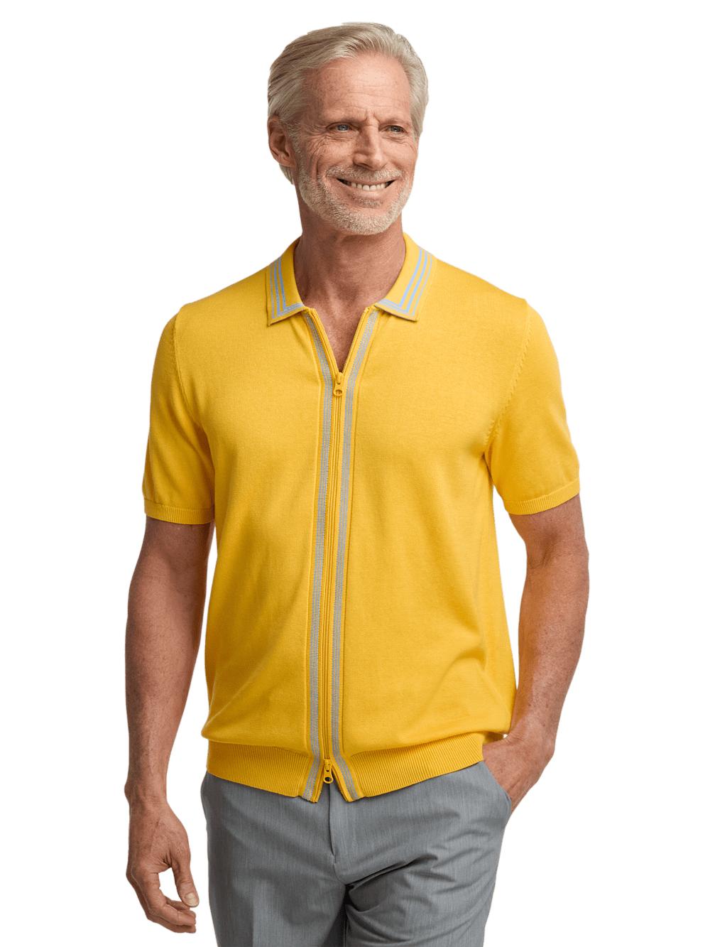 Cotton Full Zip Polo - Yellow Product Image