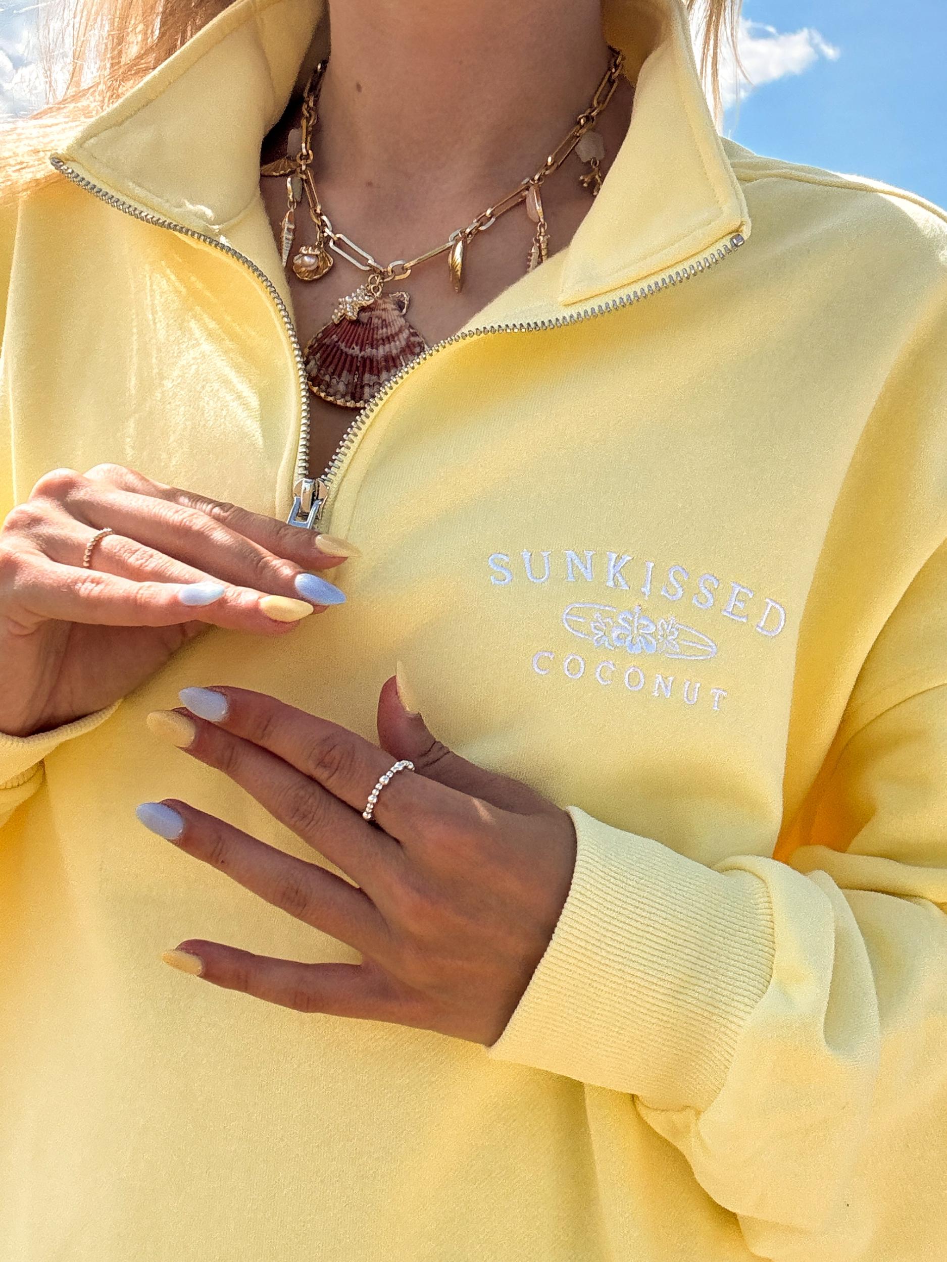 Isabella Banana Yellow Sunkissedcoconut Embroider Quarter Zip Sweatshirt Product Image