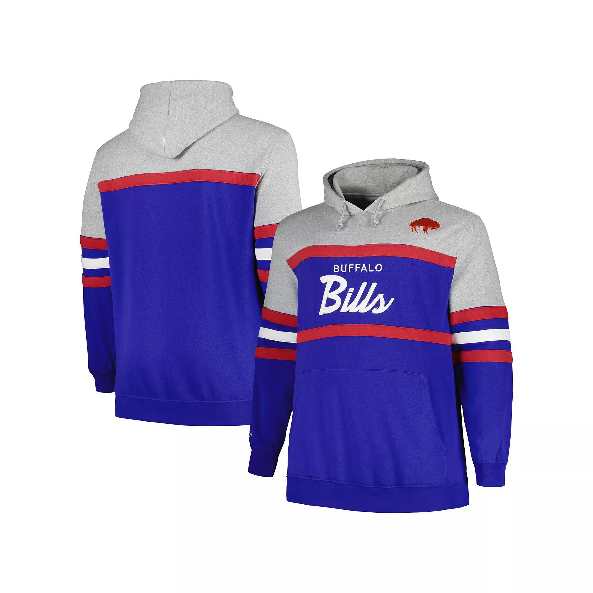 Men's Mitchell & Ness  Heather Gray/Royal Buffalo Bills Big & Tall Head Coach Pullover Hoodie, Size: 2XB, Grey Product Image