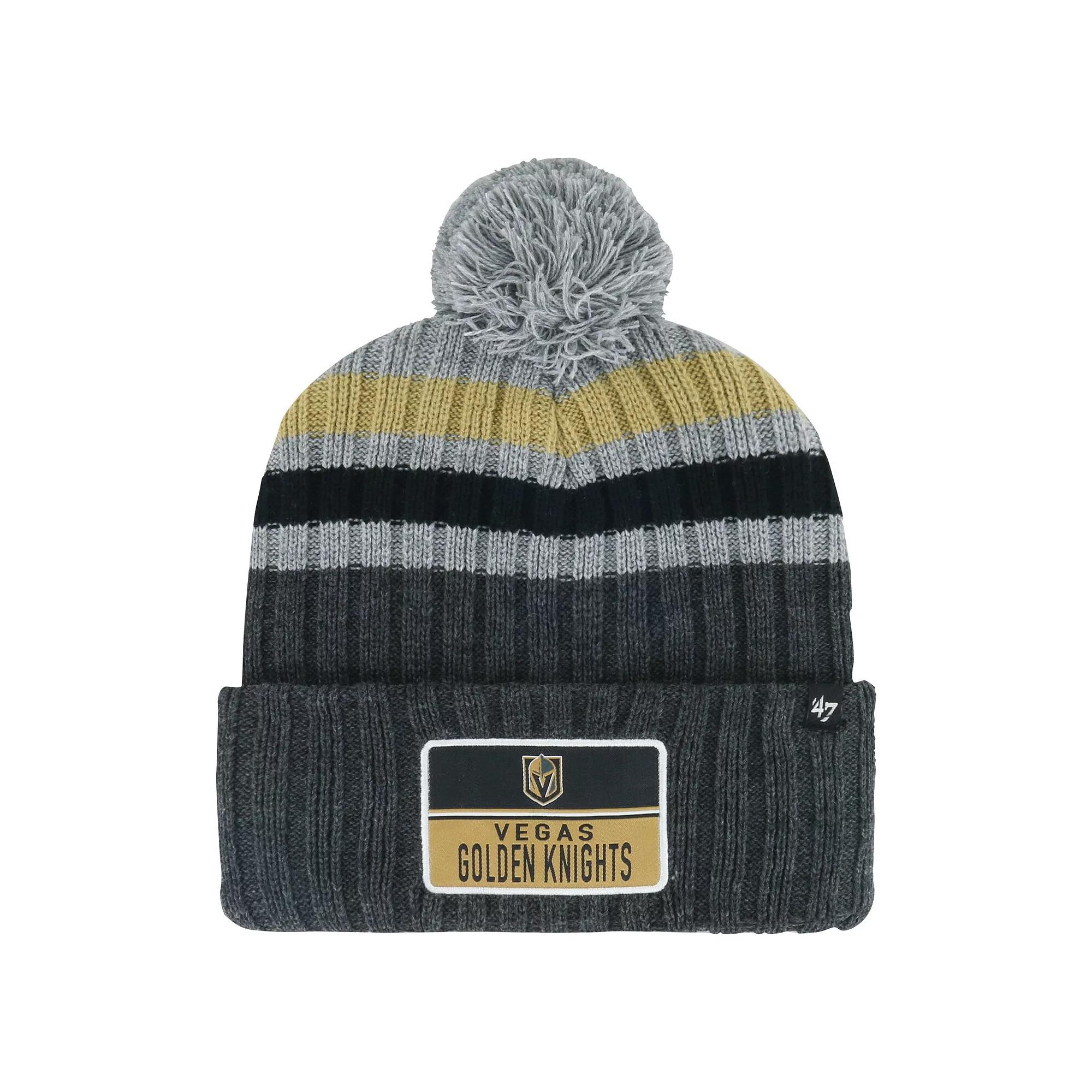 Men's '47 Gray Vegas Golden Knights Stack Patch Cuffed Knit Hat with Pom, Lvk Grey Product Image