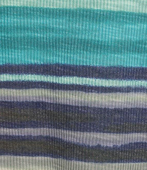 Westbound Aquatic Stripe Ruched Short Sleeve V-Neck Top Product Image