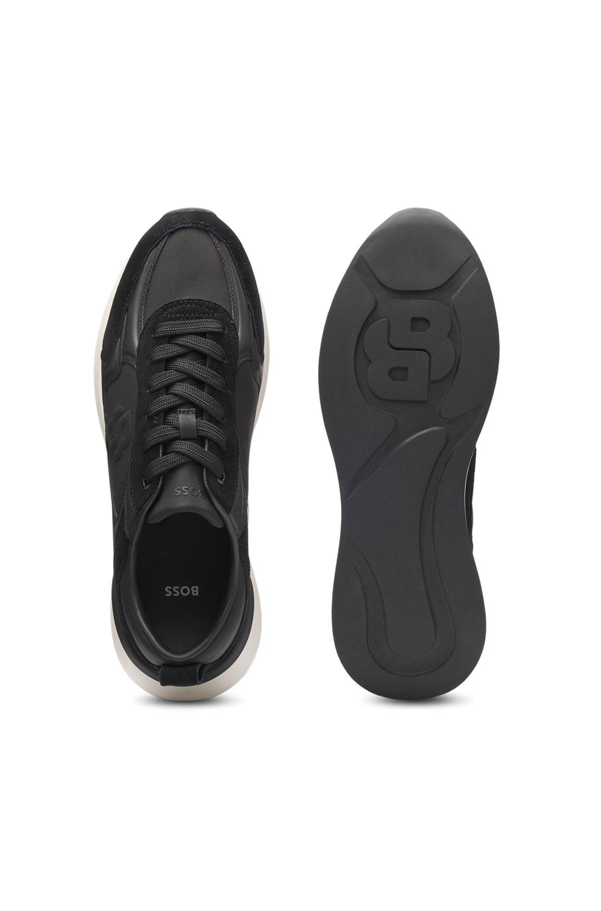 BOSS - Suede-trim trainers with Double B monogram - Black Product Image