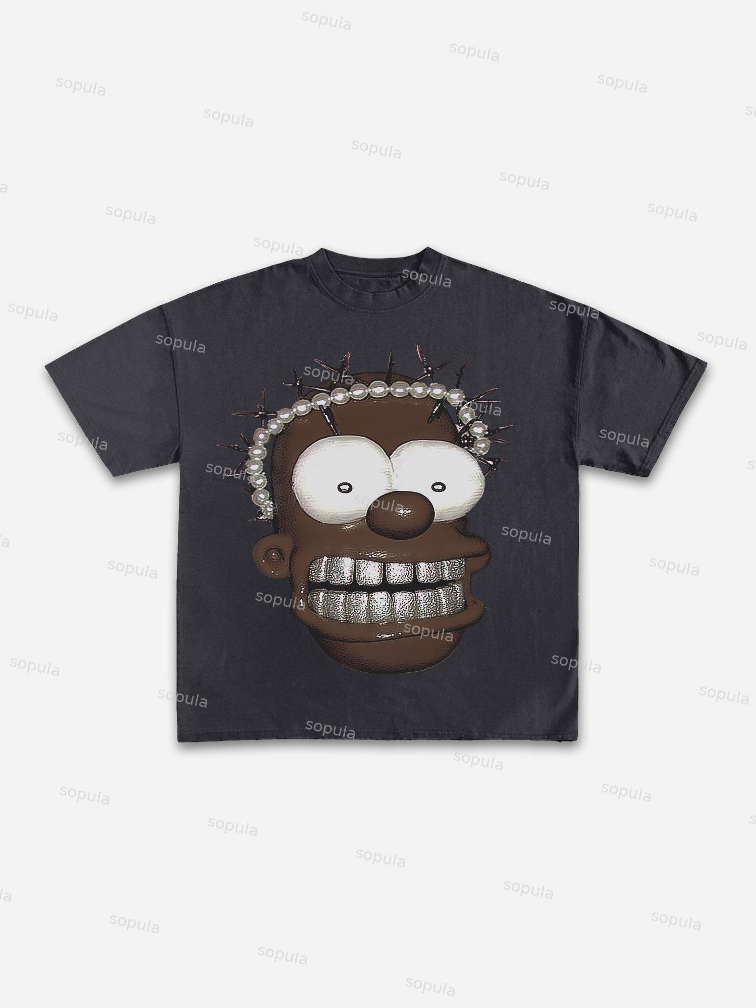 Peace Stop War Graphic Cartoon Print Cotton T-shirt Product Image