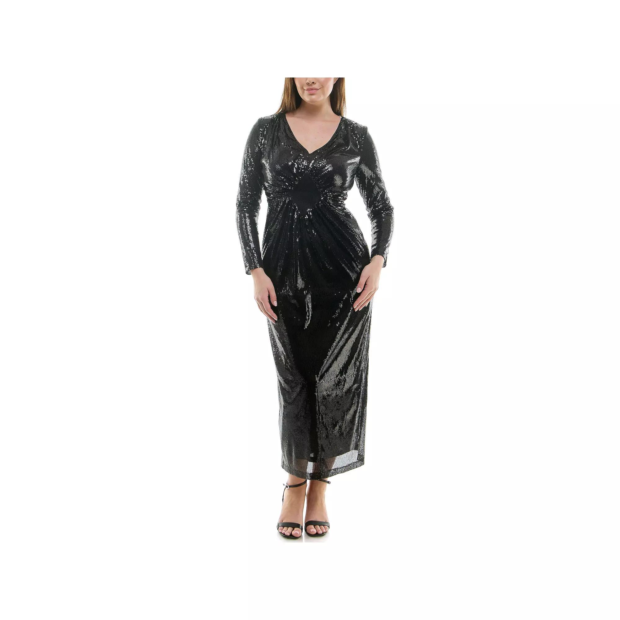 Women's Nanette Lepore Long Sleeve Maxi Sequin Dress with Front Diamond Detail,  Product Image