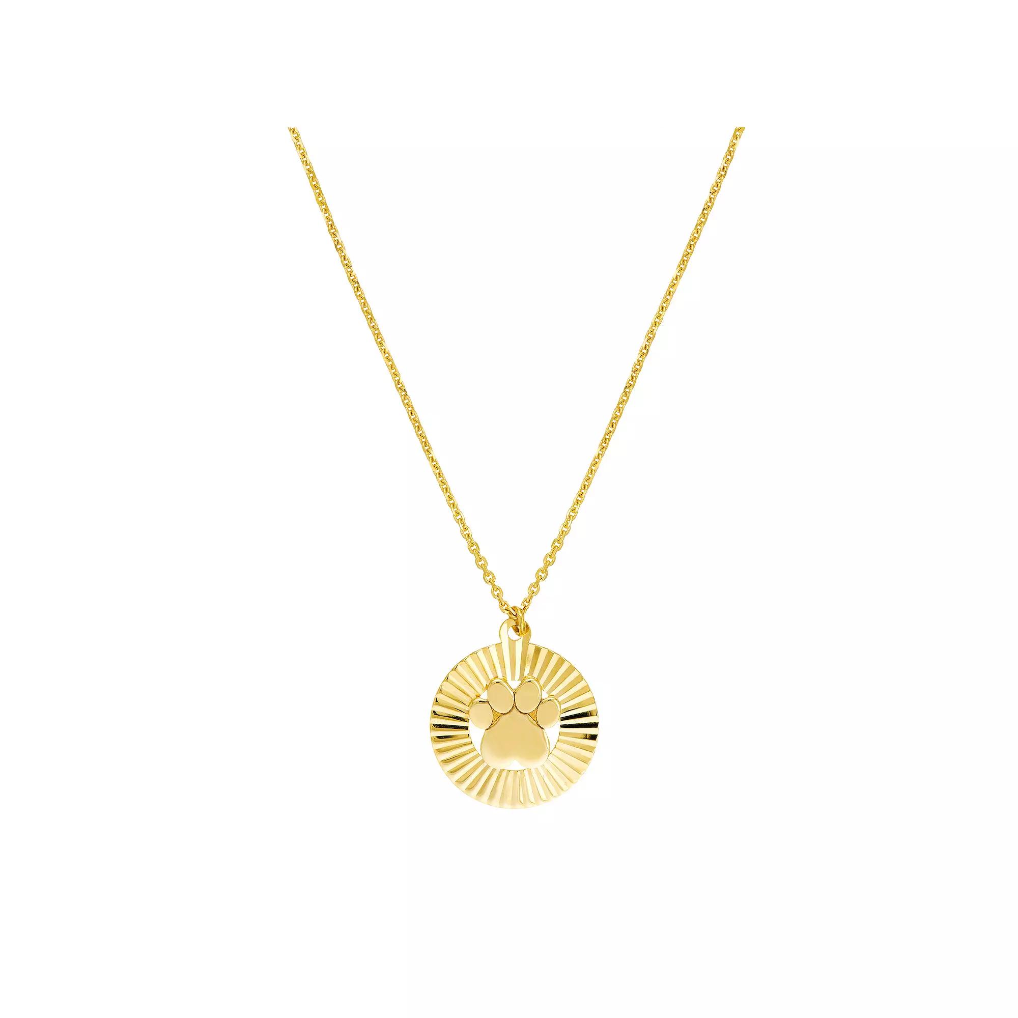 14k Gold Radiant Disk Paw Print Adjustable Necklace, Womens Product Image