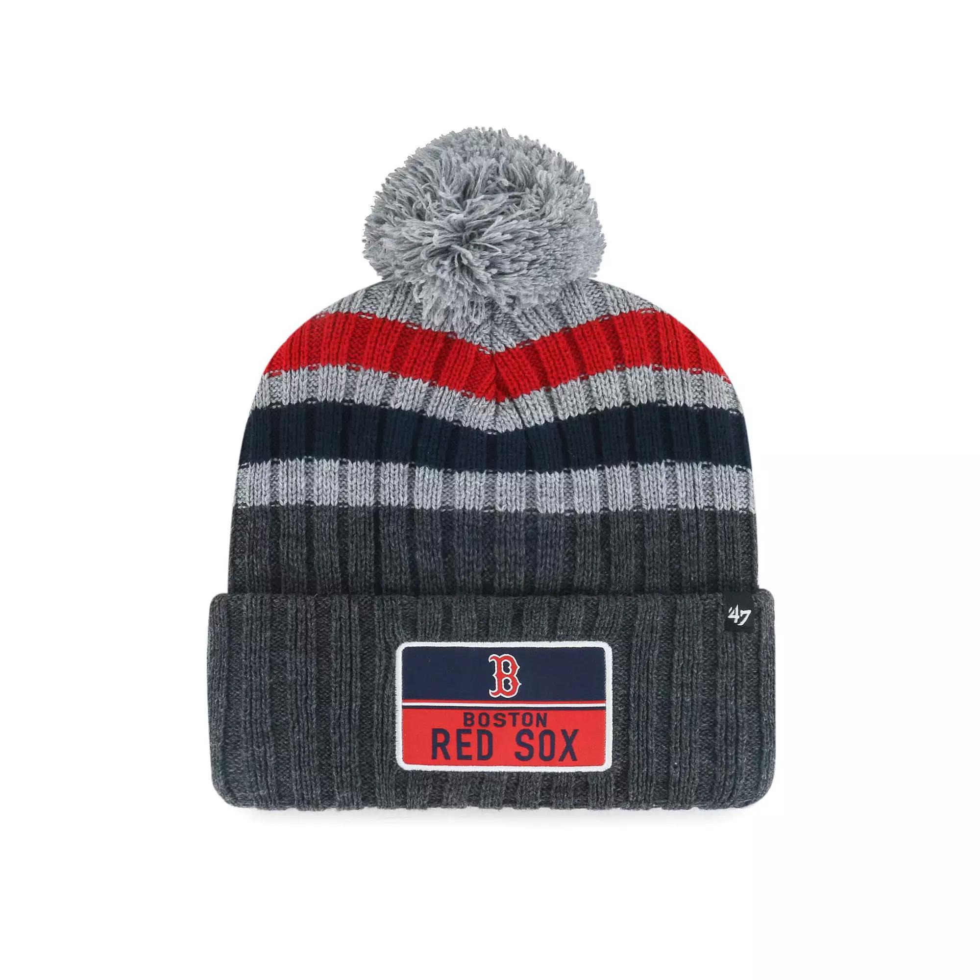 Men's '47 Gray Boston Red Sox Stack Cuffed Knit Hat with Pom, Grey Product Image