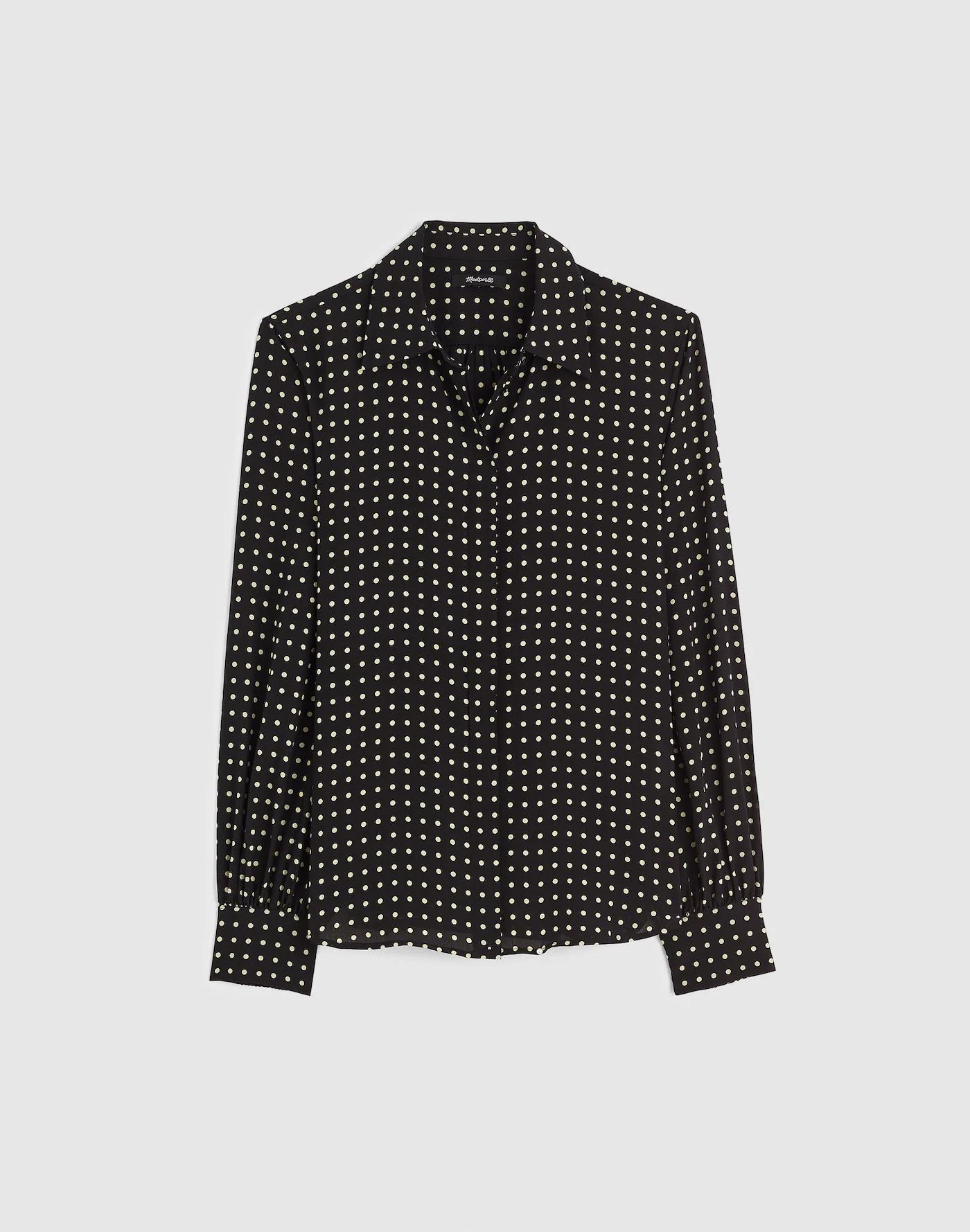 Shirred Button-Up Top in 100% Silk Product Image