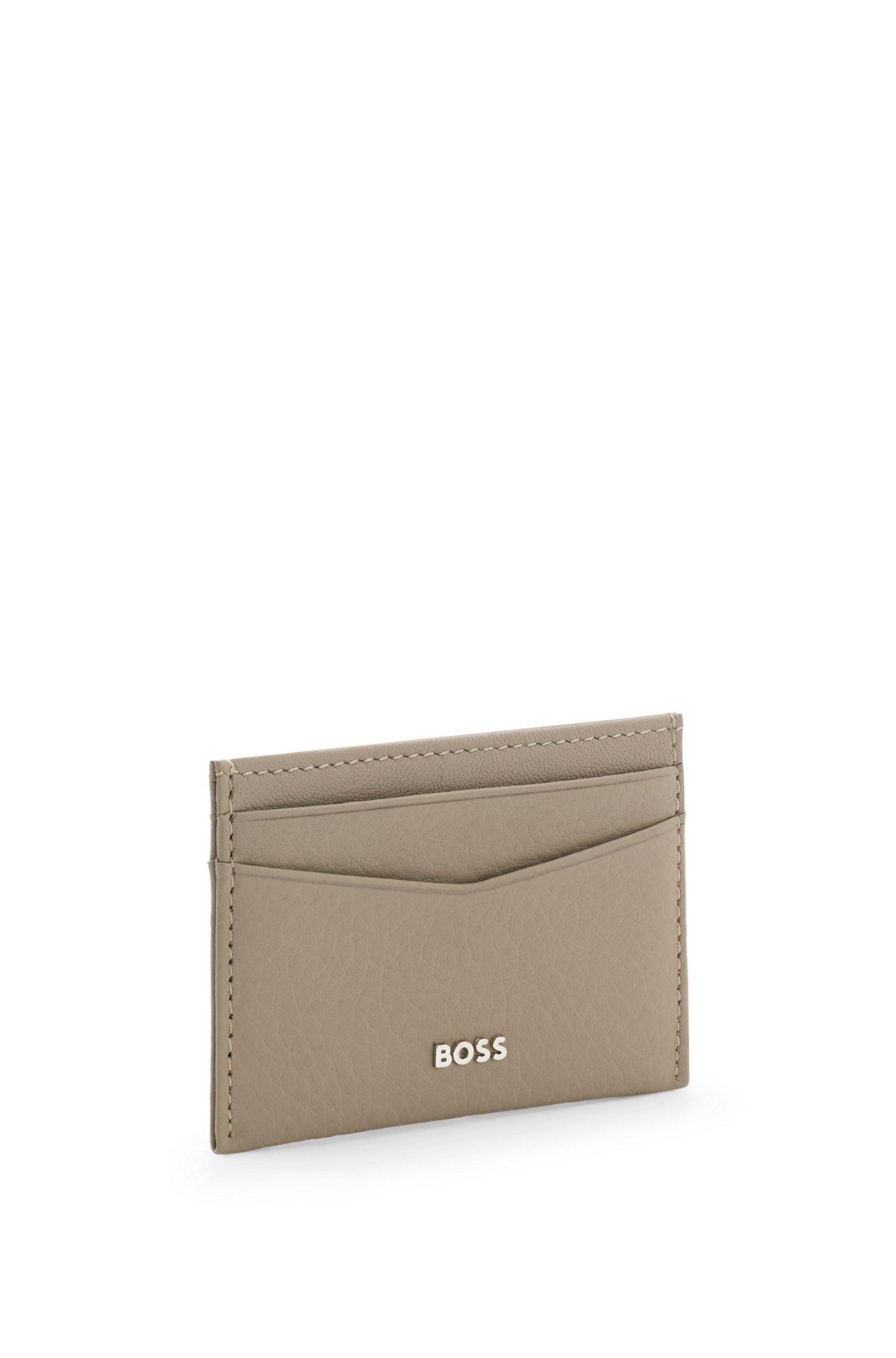 Logo-lettering card holder in grained leather Product Image