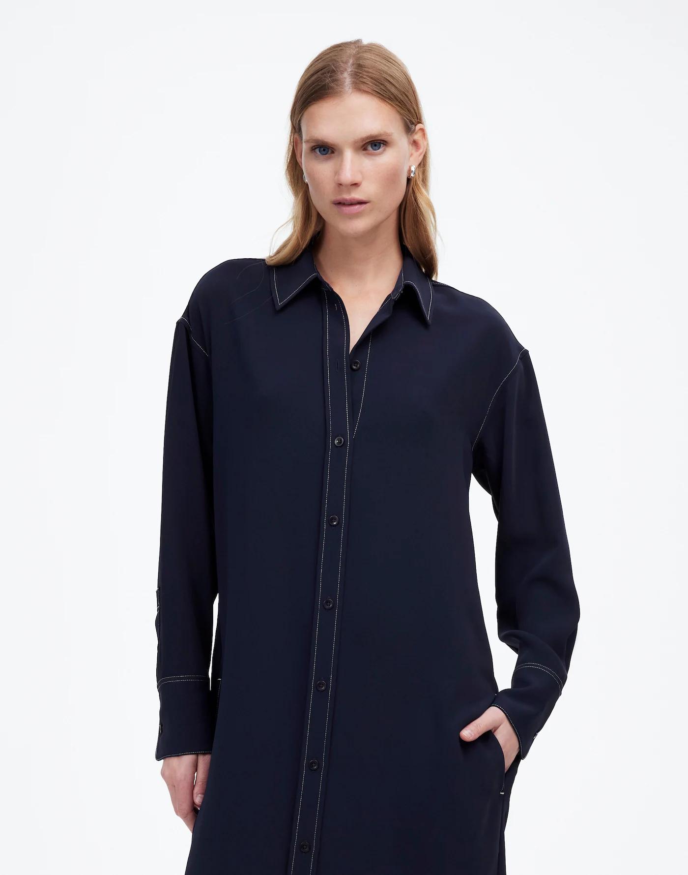 Contrast-Stitched Midi Shirtdress Product Image
