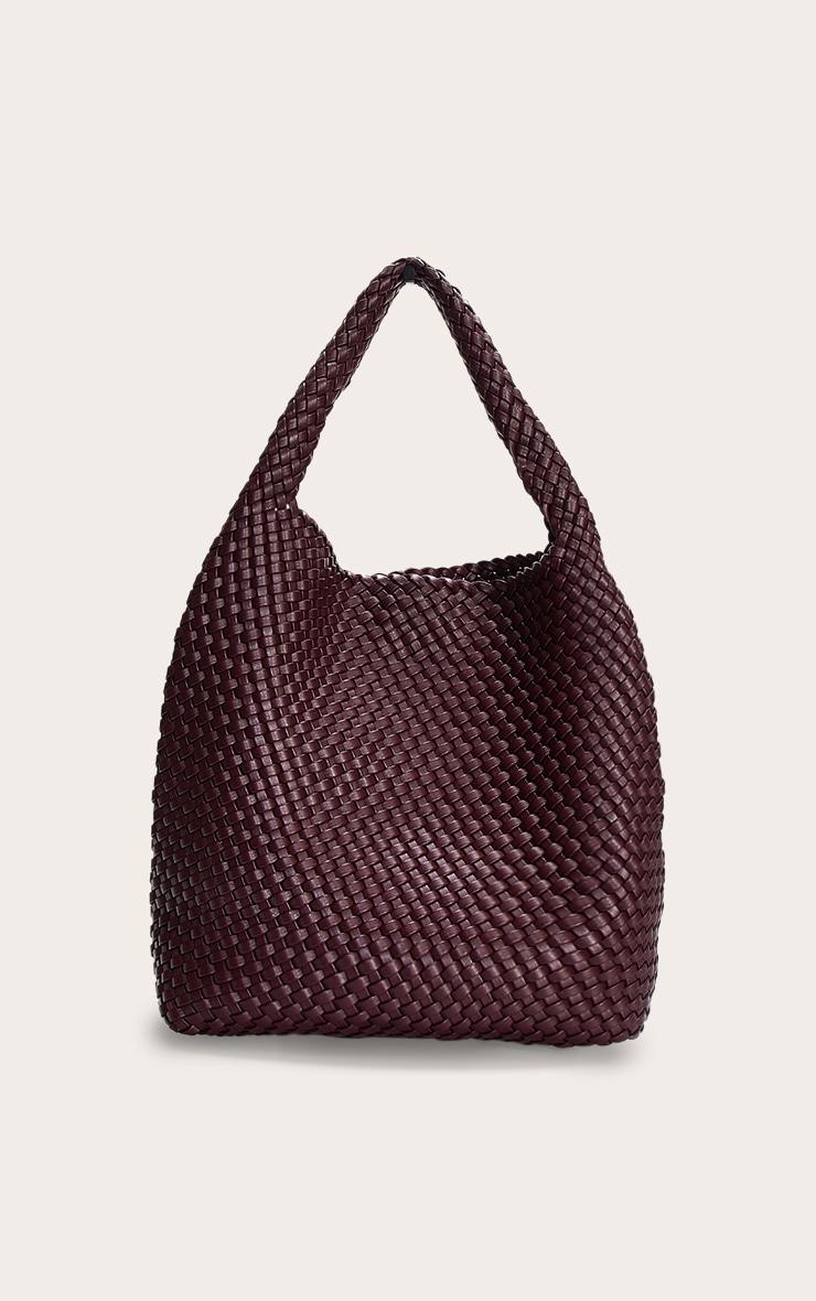 Premium Burgundy Pu Weave Shoulder Bag Product Image