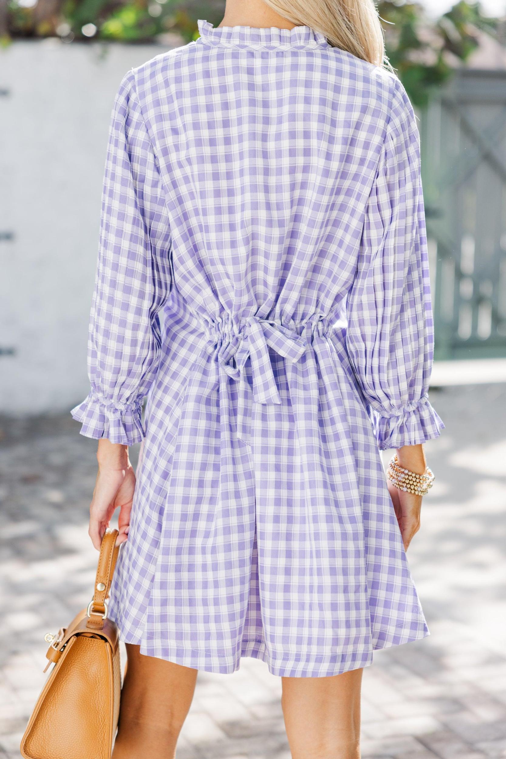 Under The Stars Lavender Purple Gingham Tie Back Dress Female Product Image