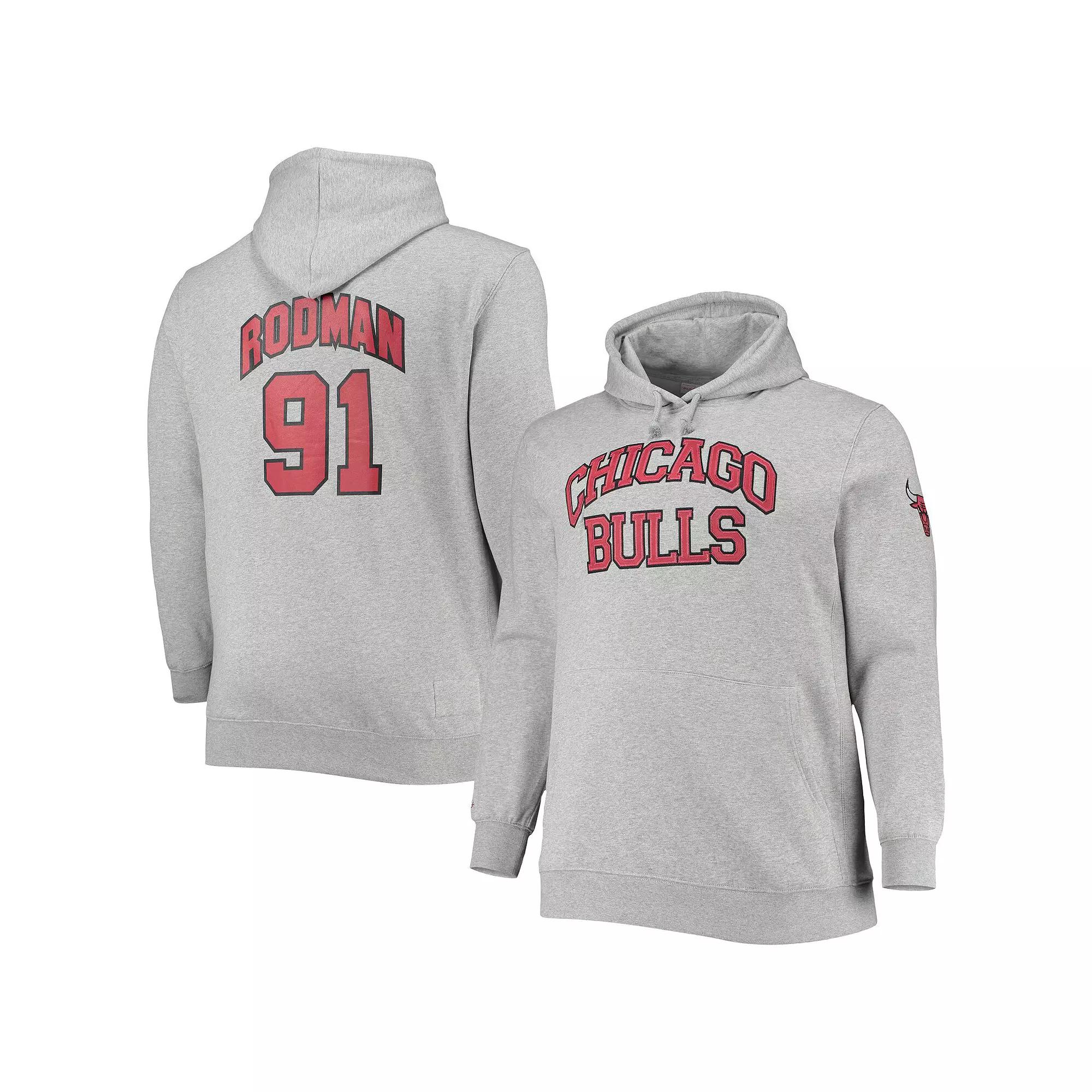 Men's Mitchell & Ness Dennis Rodman Heathered Gray Chicago Bulls Big & Tall Name & Number Pullover Hoodie, Size: 5XB, Grey Product Image