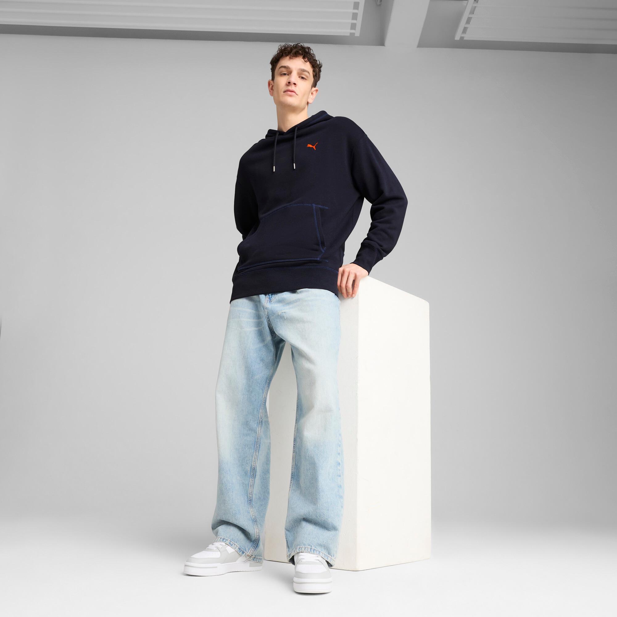 PUMA PREMIUM ESSENTIALS Men's Relaxed Hoodie in Dark Blue Product Image