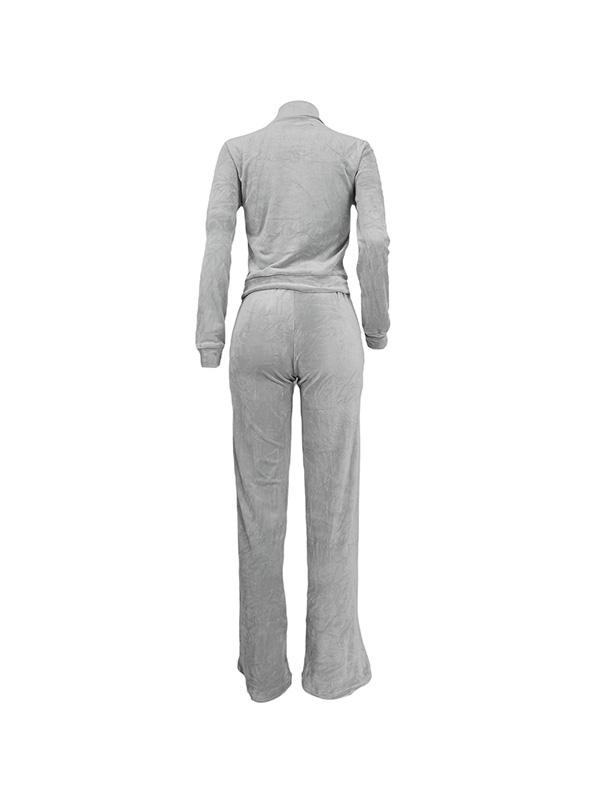 Solid Collar Neck Jacket & Lace Up Pants Set Product Image