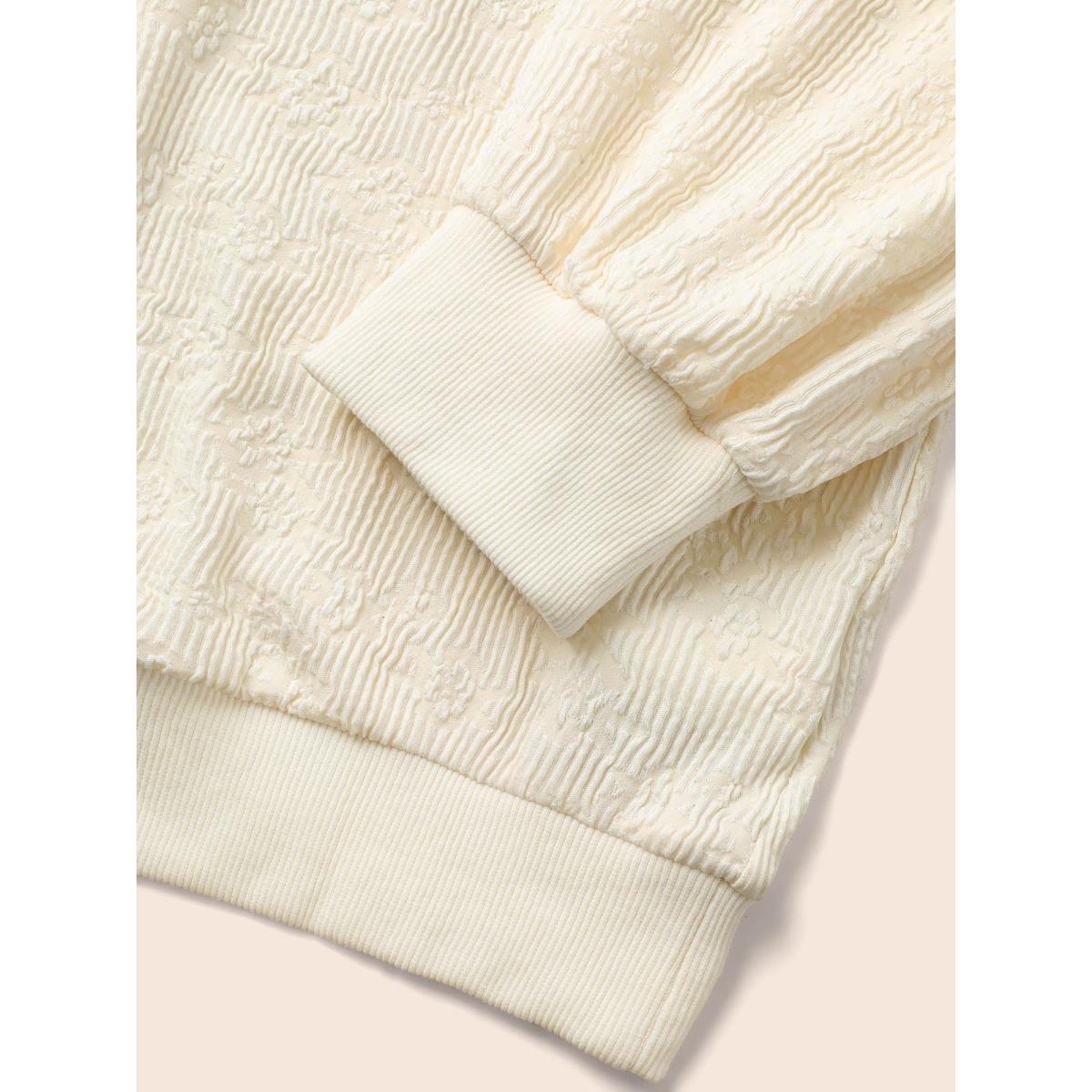 Plus Size Crew Neck Plain Textured Raglan Sleeve Sweatshirt Women Beige Elegant Texture Round Neck Everyday Sweatshirts BloomChic 22-24/3X Product Image