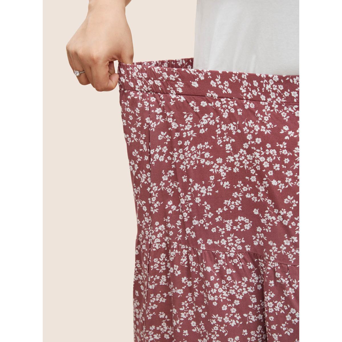Plus Size Ditsy Floral Elastic Waist Pocket Skirt Women DustyPink Elegant Non No stretch Slanted pocket Everyday Skirts BloomChic 26/4X Product Image