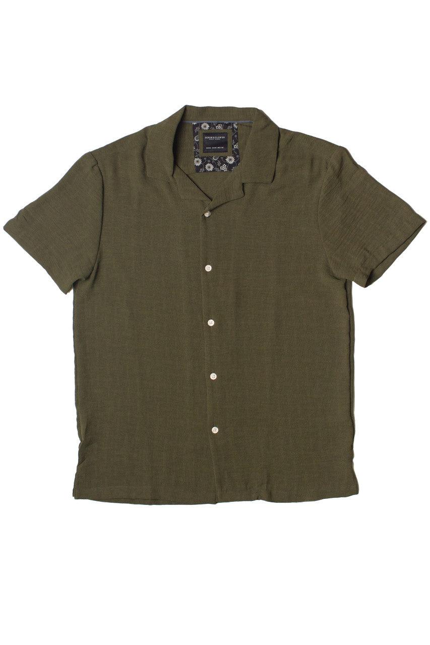 Olive Textured Woven Button Up Shirt Product Image