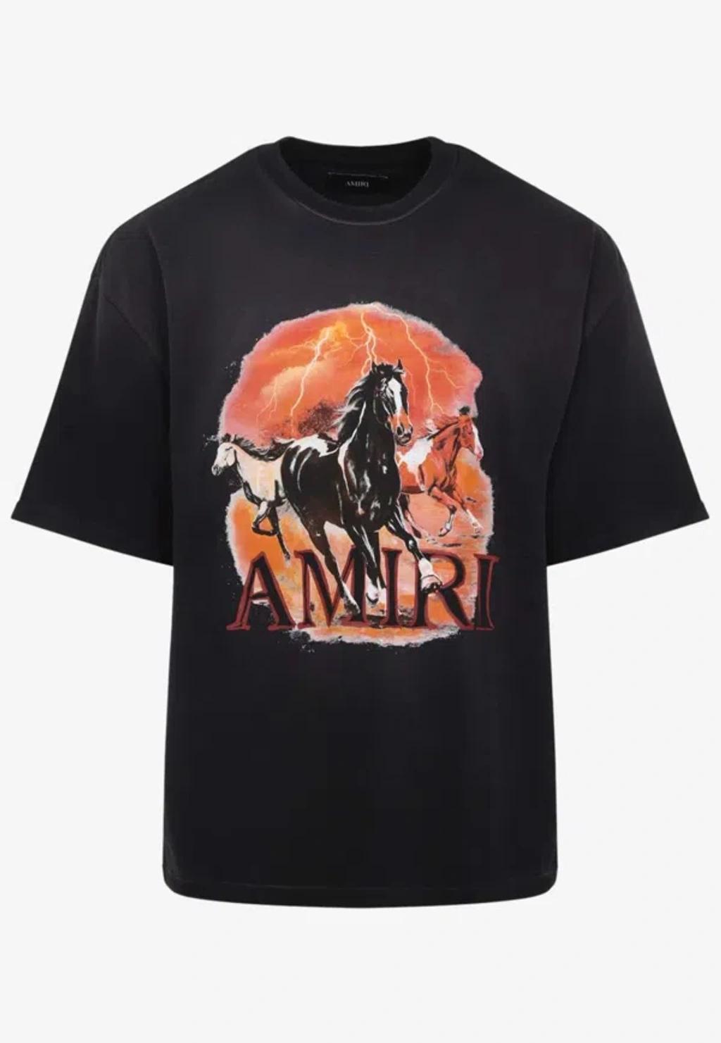 AMIRI Graphic Print Oversized Crewneck T-shirt Shirt In Black Product Image