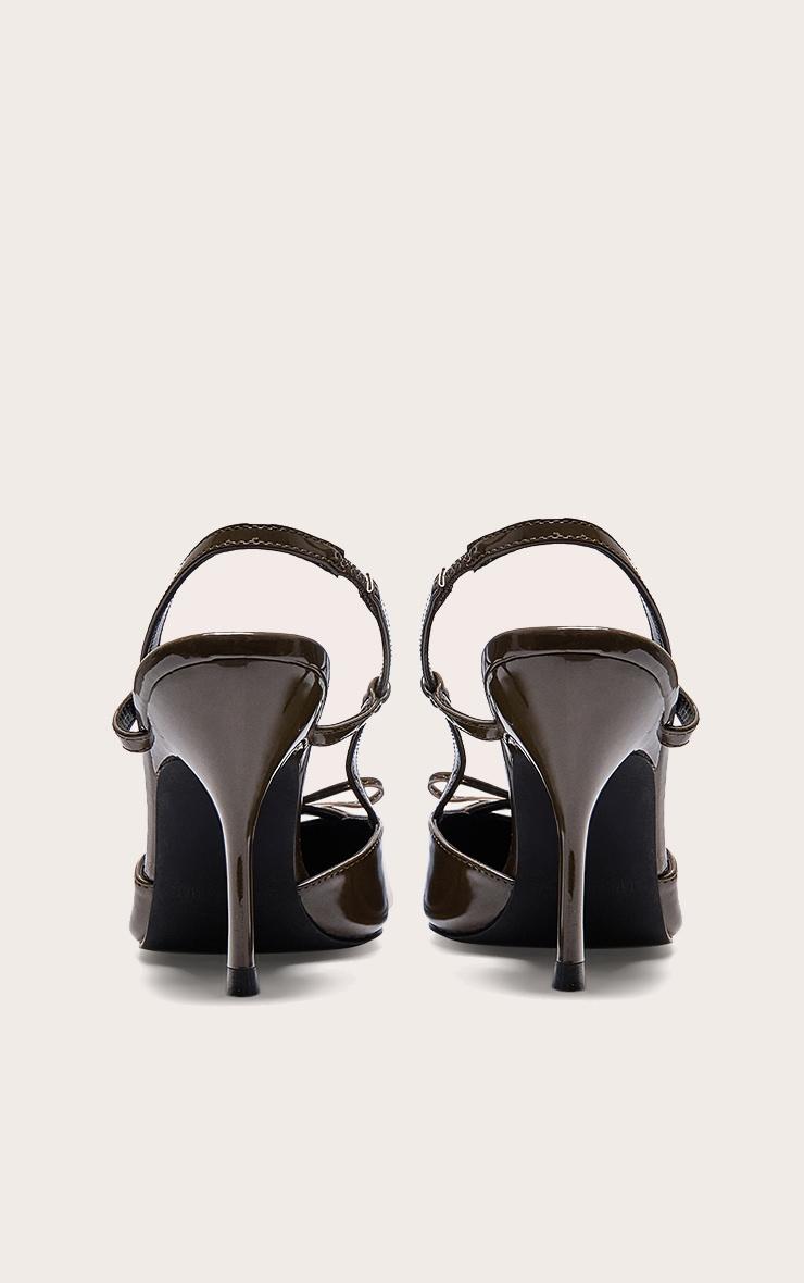 Olive PU Point Toe Bow Detail Mid Heel Courts Product Image