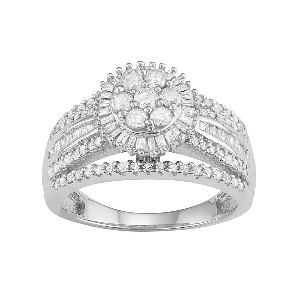 Jewelexcess 10k White Gold 1 Carat T.W. Diamond Flower Halo Ring, Women's, Size: 8 Product Image