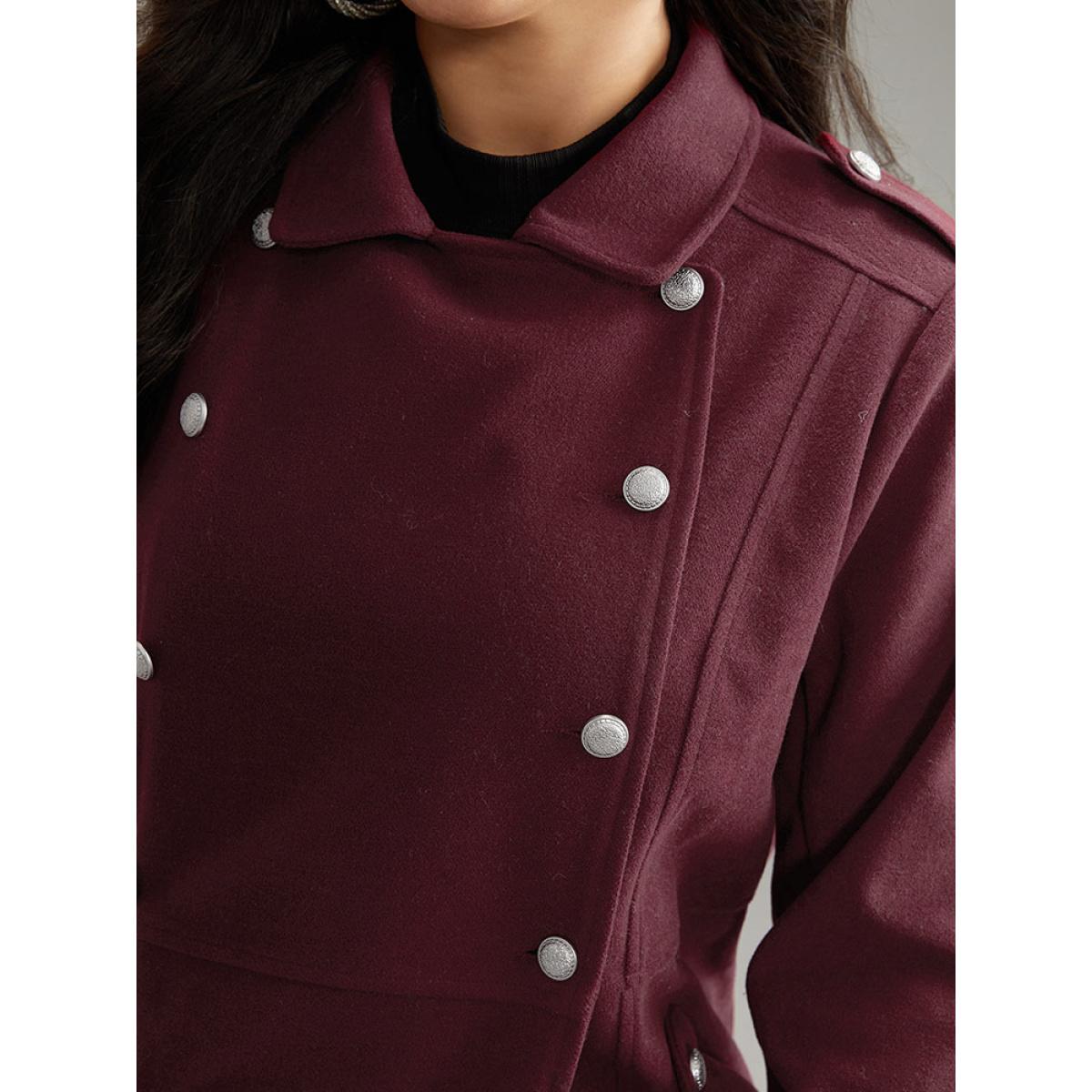 Plus Size Solid Button Detail Pocket Lapel Collar Coat Women Scarlet Casual Plain Ladies Dailywear Winter Coats BloomChic 22-24/3X Product Image
