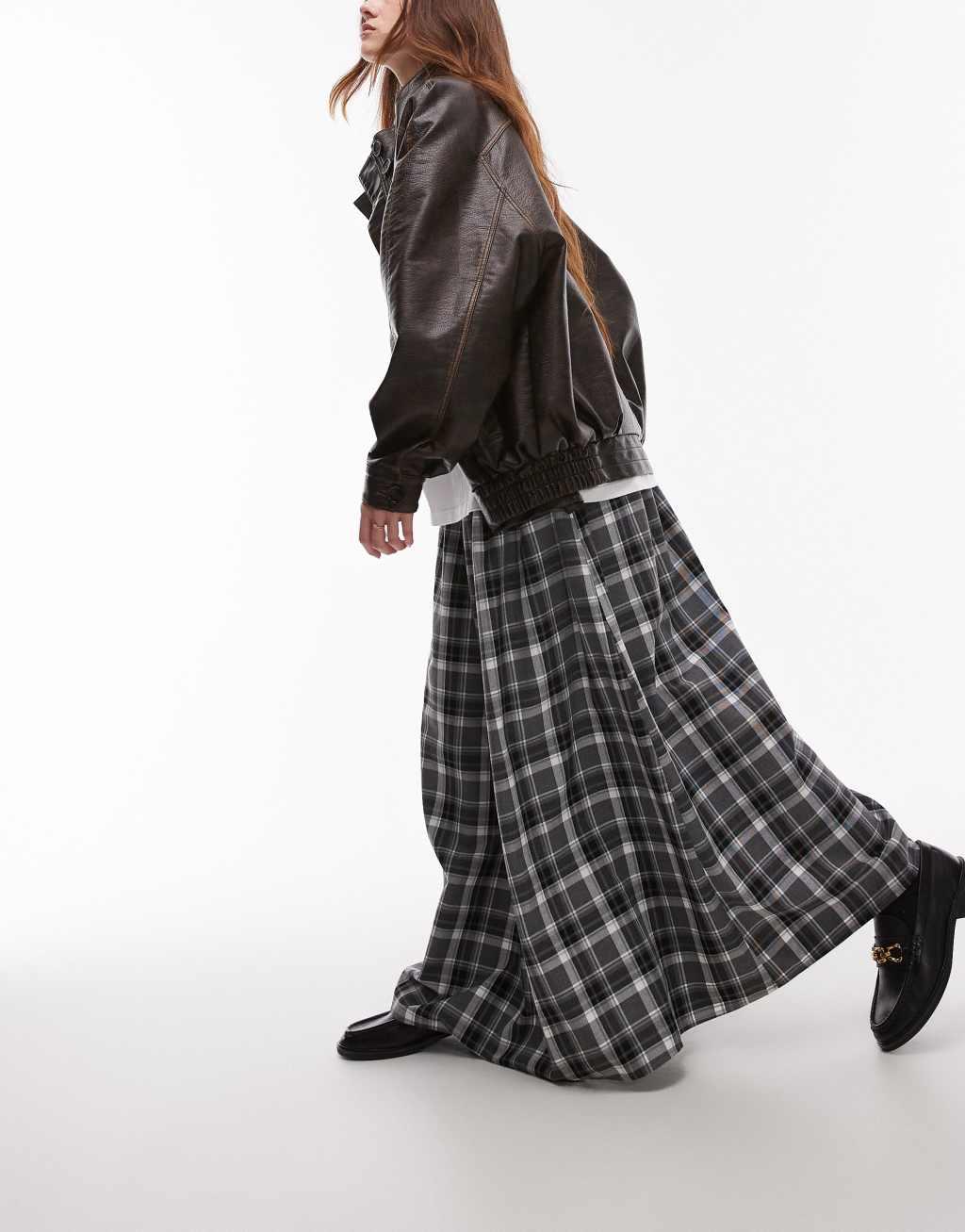 Topshop circle skirt in check print Product Image