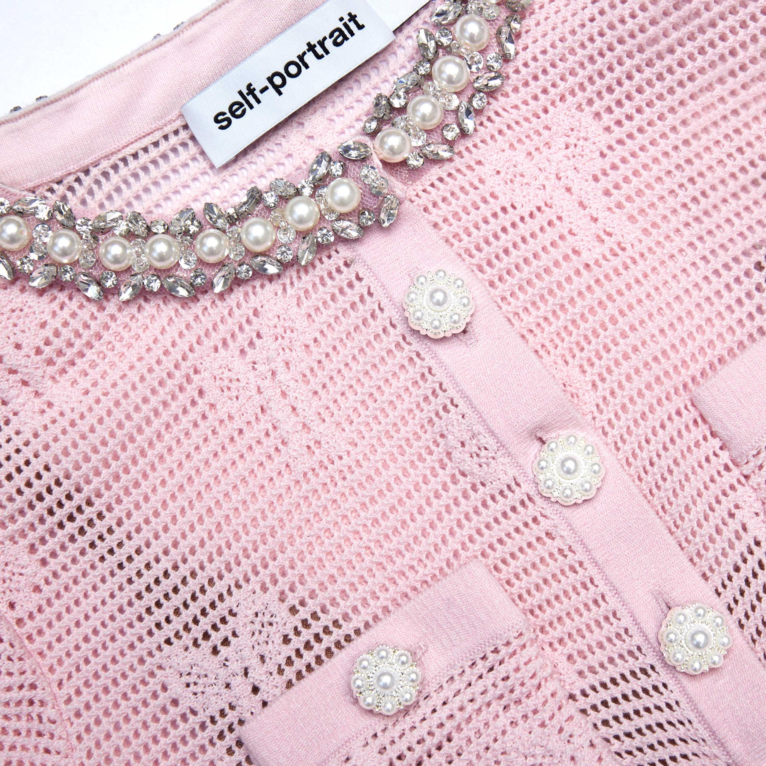 Pink Bow Crochet Crystal Trim Mini Dress Product Image