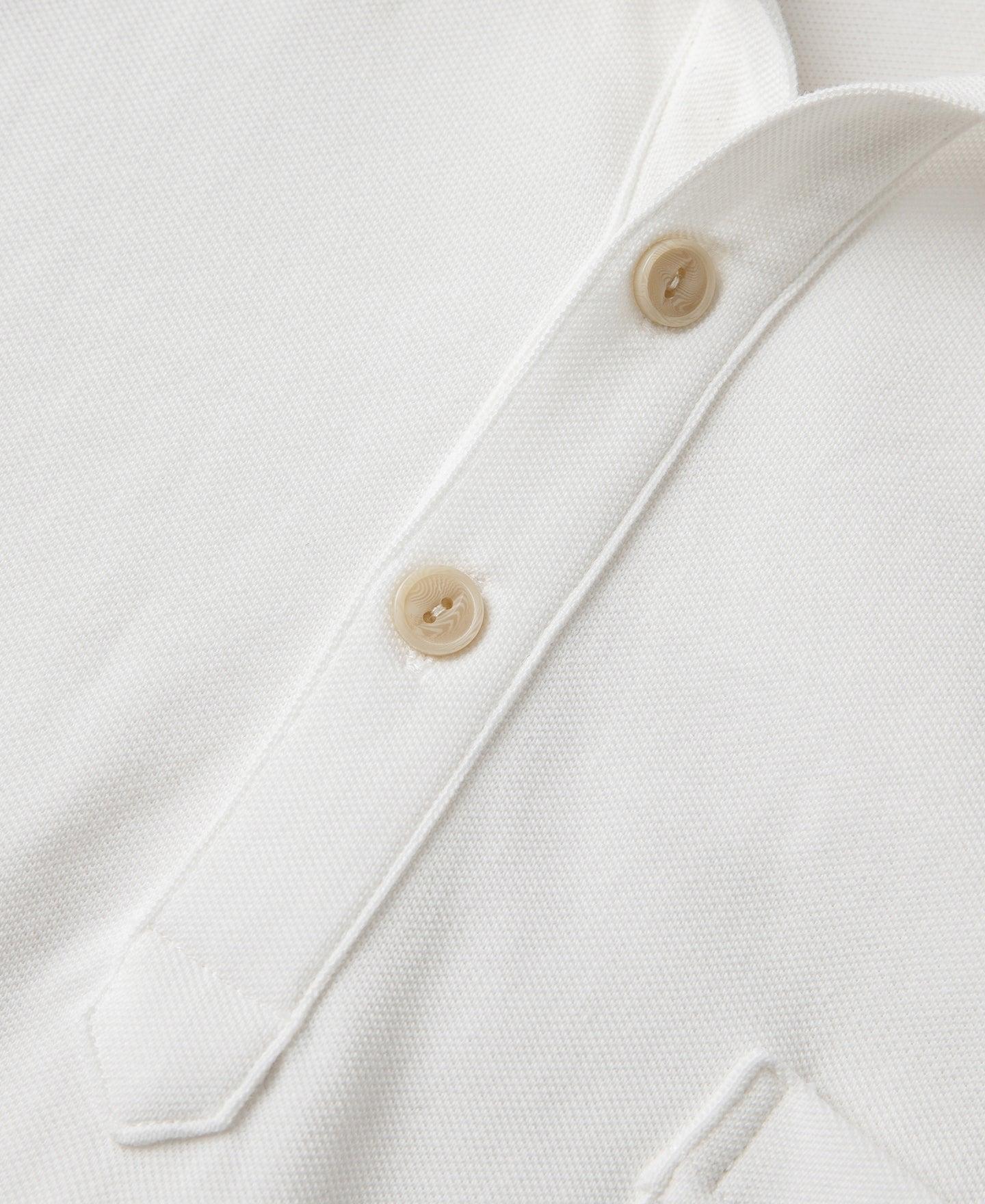Raglan Sleeve Cotton-Piqué Polo Shirt - White Product Image
