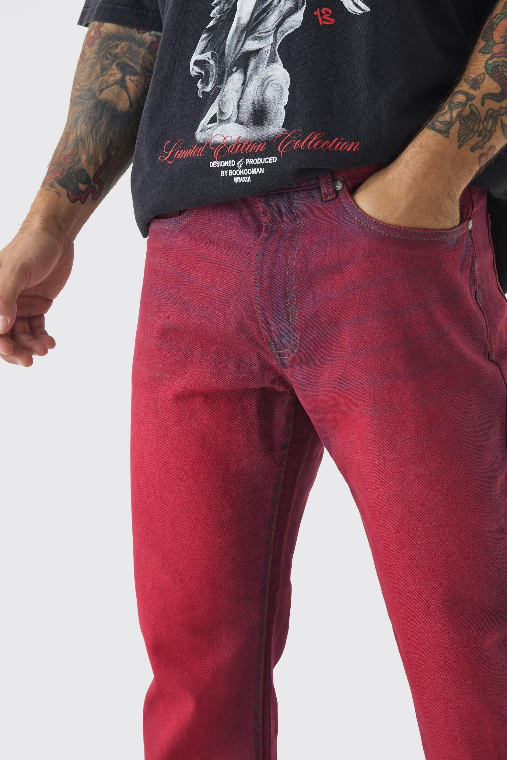 Slim Rigid Flared Stacked Red Tinted Jeans | boohooMAN USA Product Image
