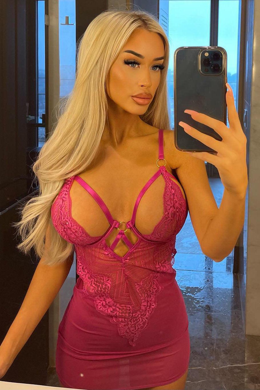 Whisper My Name Lace Babydoll - Fuchsia Product Image