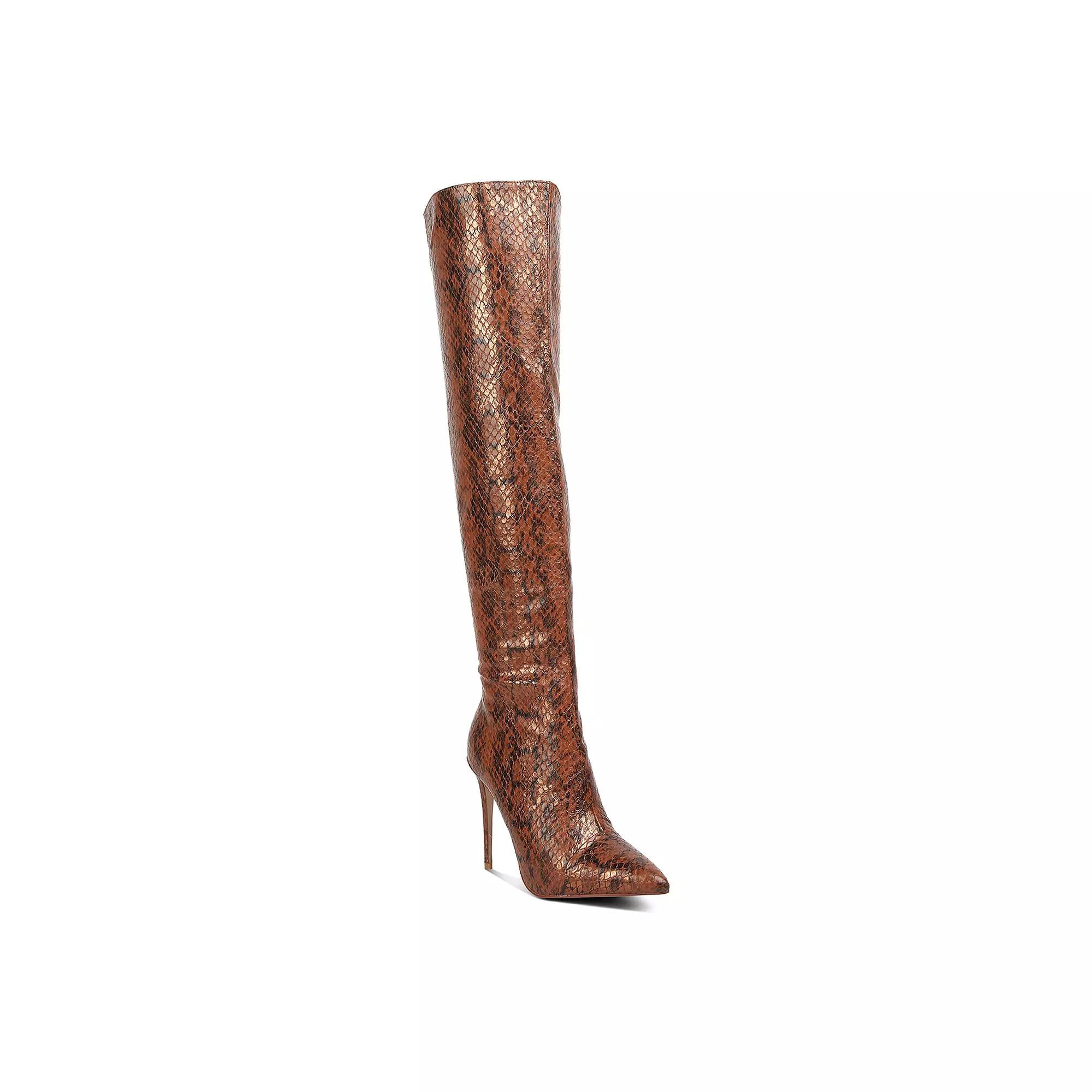 London Rag Catalina Womens Knee-High Snake Print Stiletto Boots Product Image
