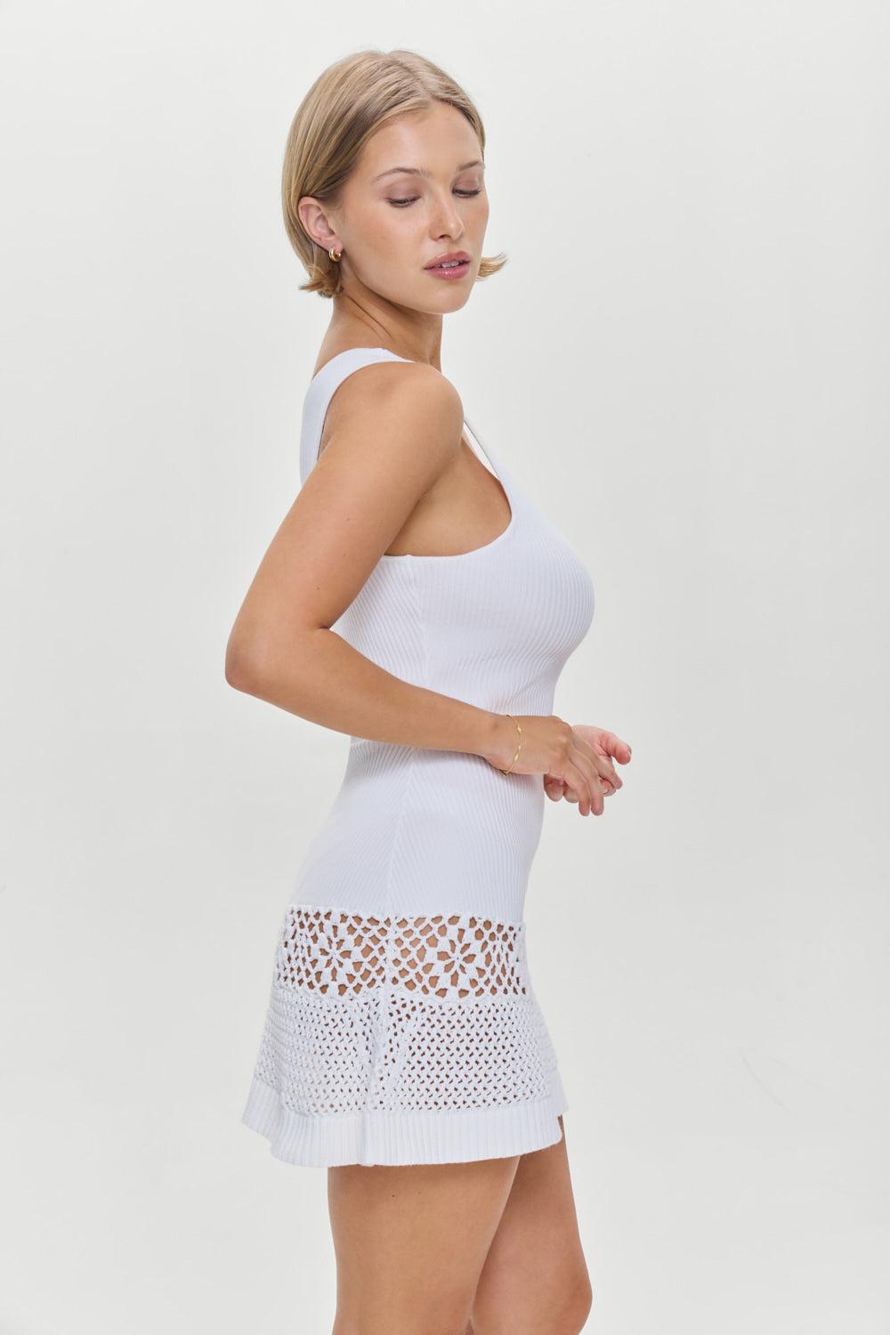Serenade One Shoulder Crochet Dress - White Product Image