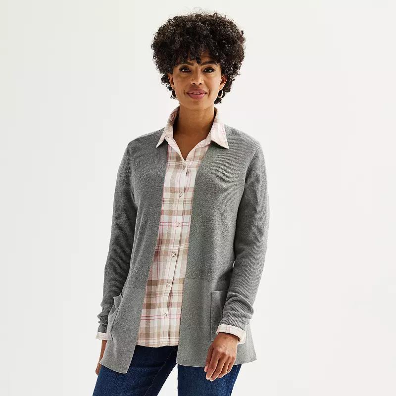Women's Croft & Barrow® Classic Ribbed Open-Front Cardigan, Size: Small, Coal Grey Product Image