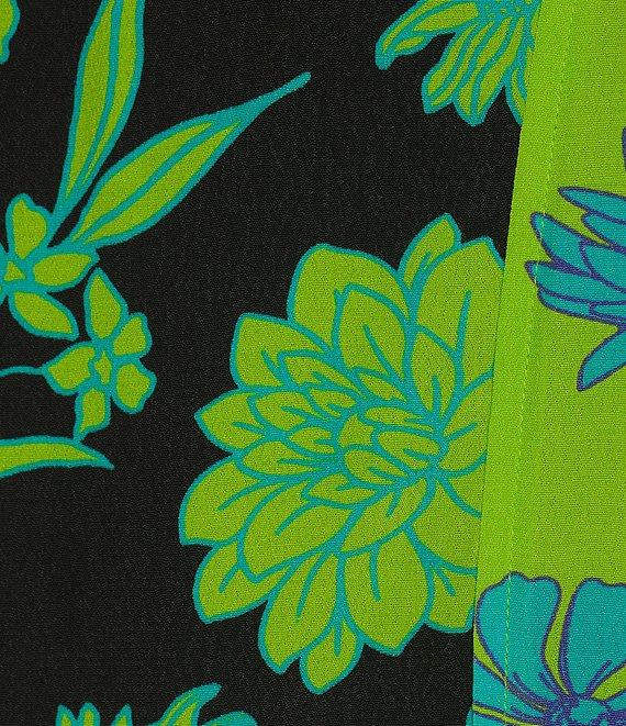 John Mark Petite Size Embroidered Printed Split Round Neck 3/4 Dolman Sleeve Tassel Tie Tunic Product Image