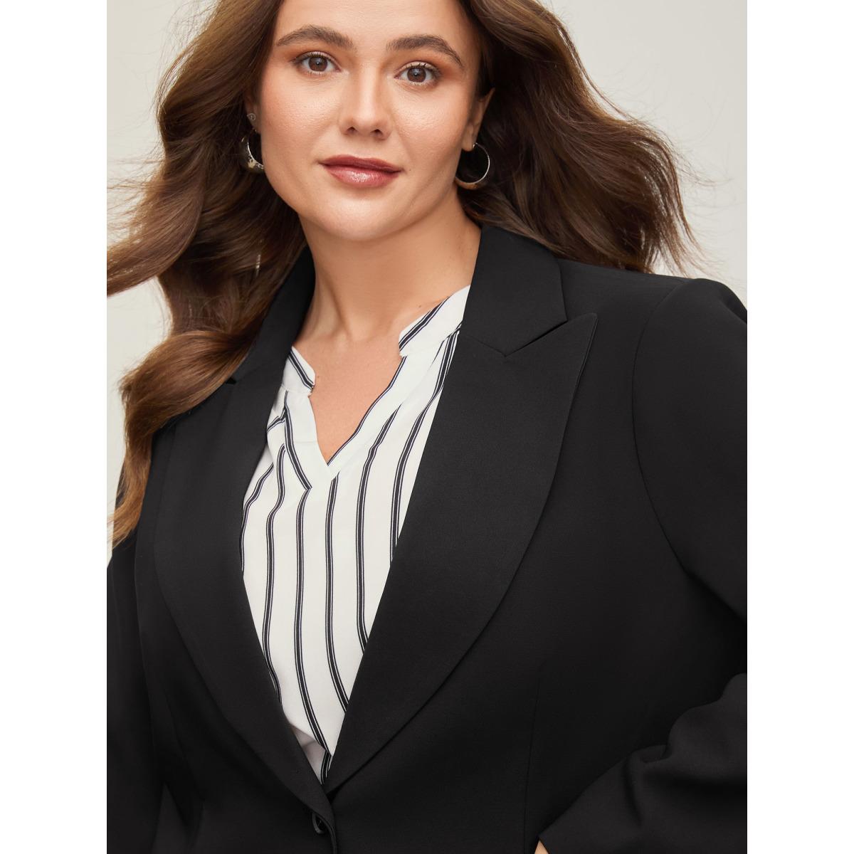 Plus Size Stretch Woven Pocket Slim-Fit Blazer Black Women Office Button Sleeve Extra Long Sleeve Suit Collar 26/4X Open pocket with flap Office Blazers BloomChic Product Image