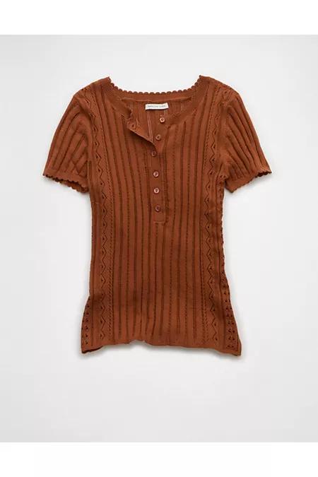 AE Henley Pointelle Sweater T-Shirt Women's Product Image