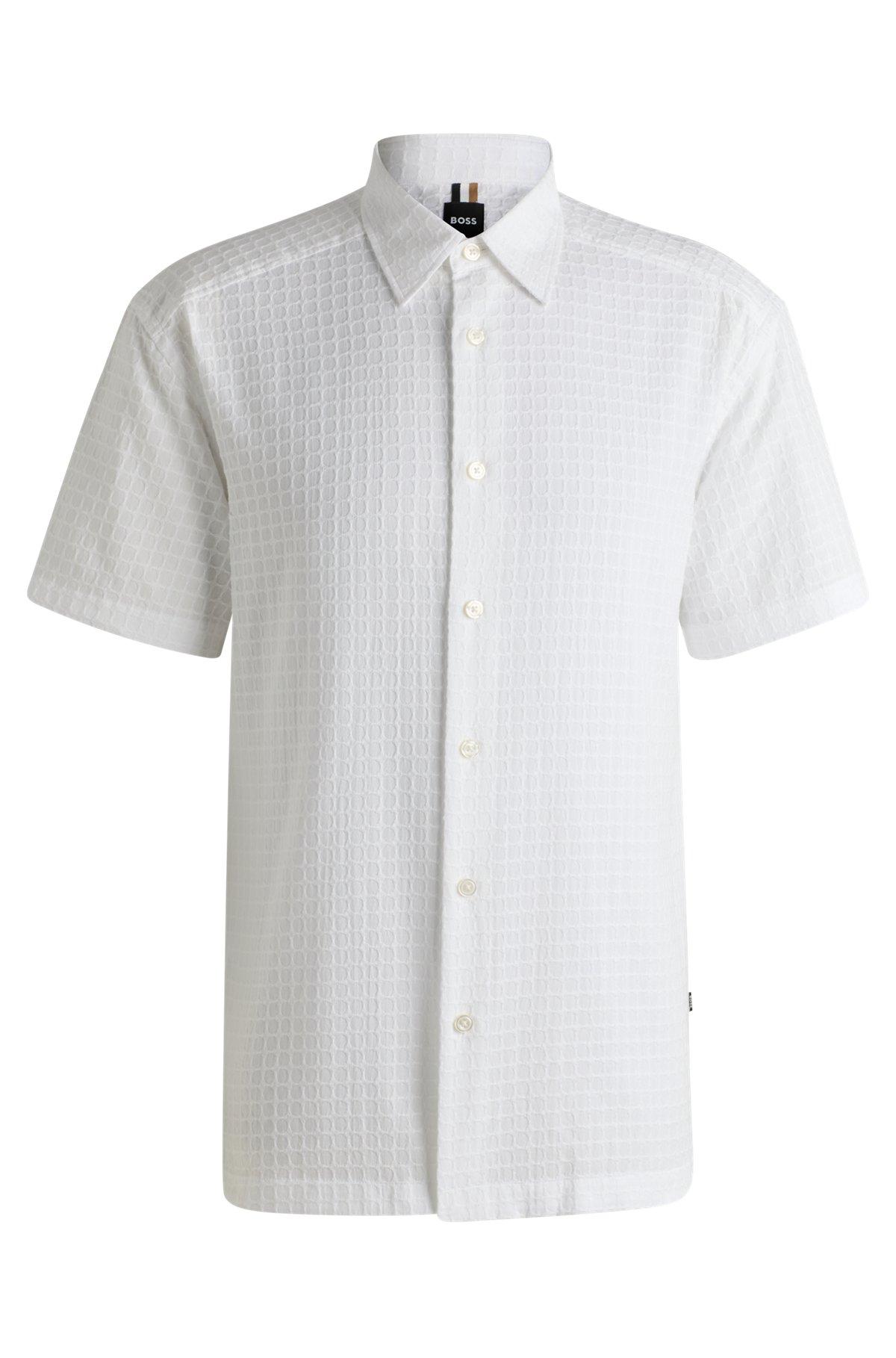 Relaxed-fit shirt in waffle-structured cotton Product Image
